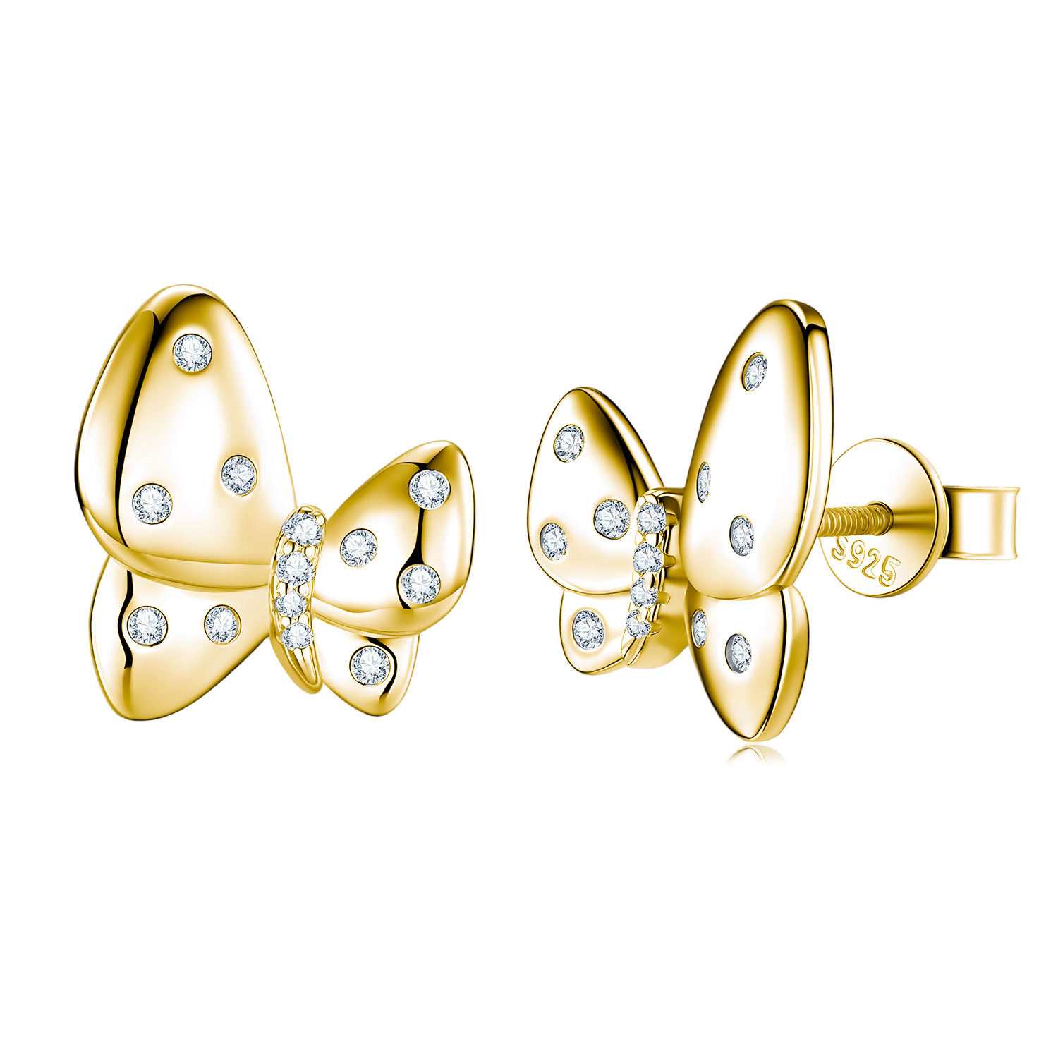 Polished Butterfly Scattered Moissanite Stud Earrings | 925 Silver - Image 4