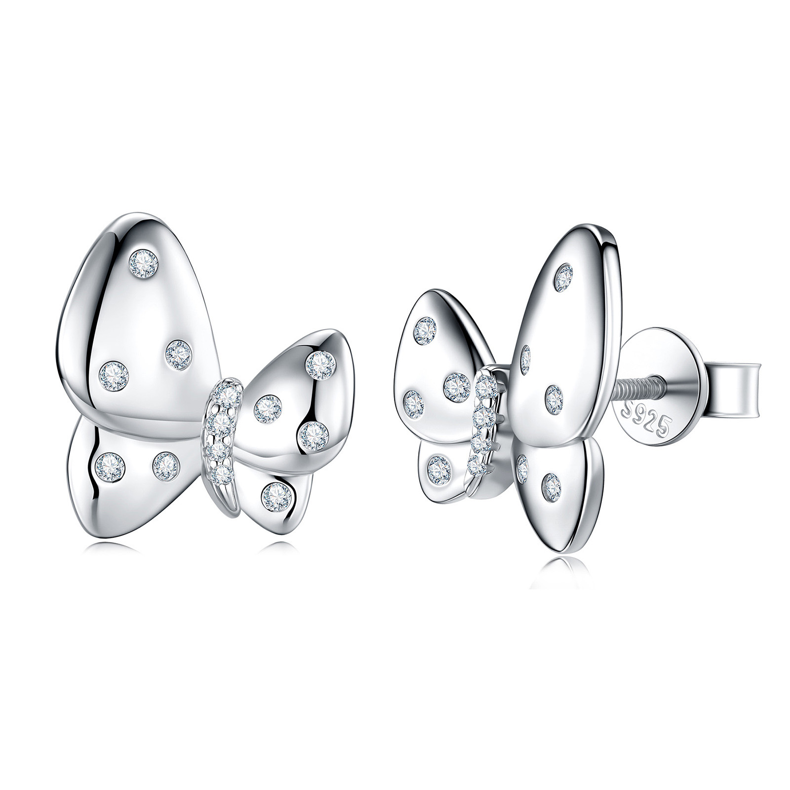 Polished Butterfly Scattered Moissanite Stud Earrings | 925 Silver - Image 5