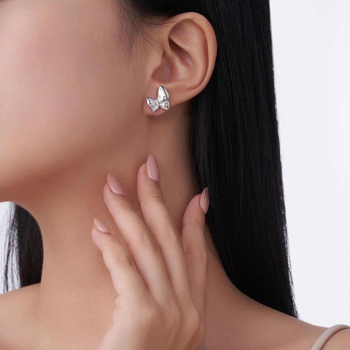 Polished Butterfly Scattered Moissanite Stud Earrings | 925 Silver - Image 7