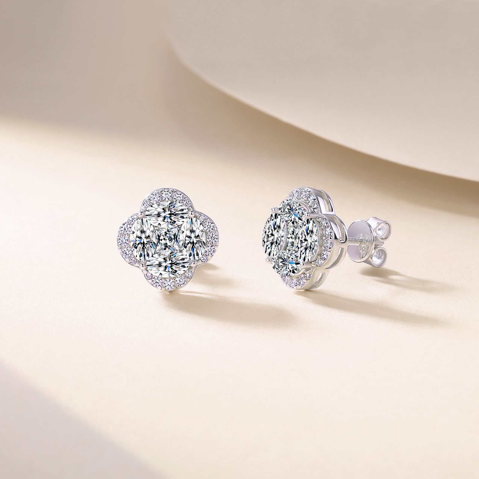 Moissanite Clover Cluster Stud Earrings | 3.3ct DEW - Image 3