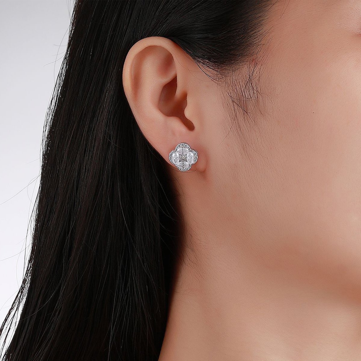 Moissanite Clover Cluster Stud Earrings | 3.3ct DEW - Image 6