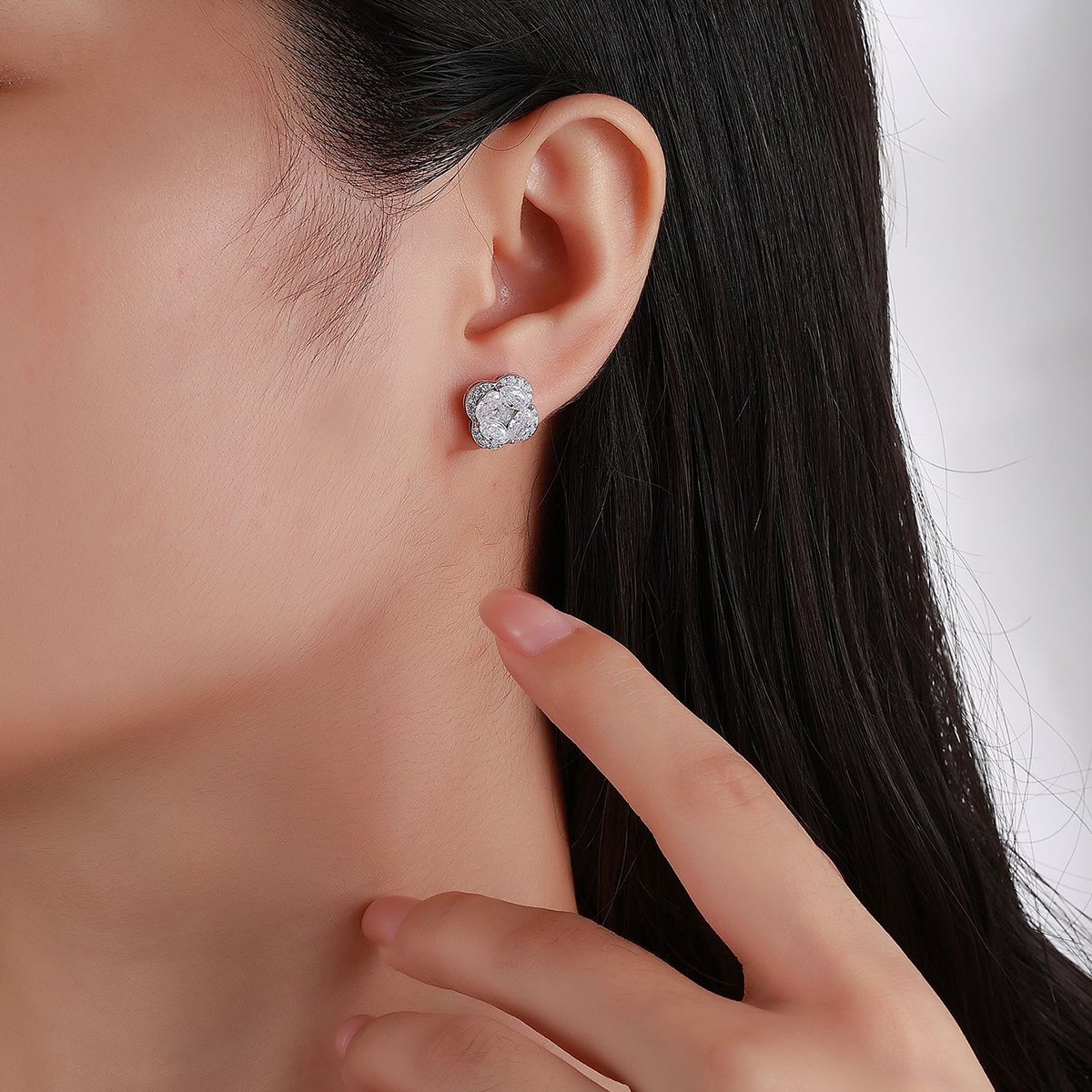Moissanite Clover Cluster Stud Earrings | 3.3ct DEW - Image 7