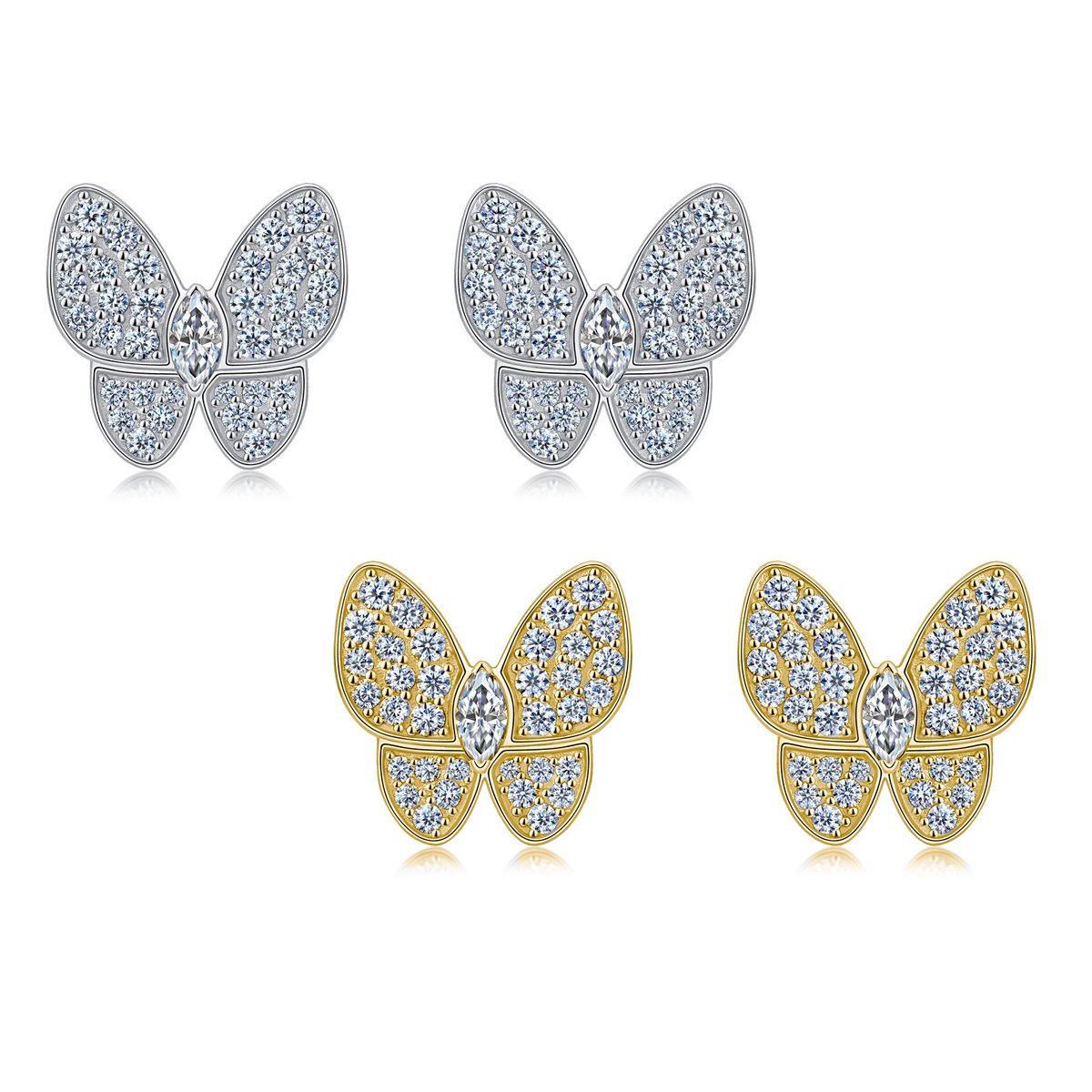 Pave Butterfly Moissanite Stud Earrings