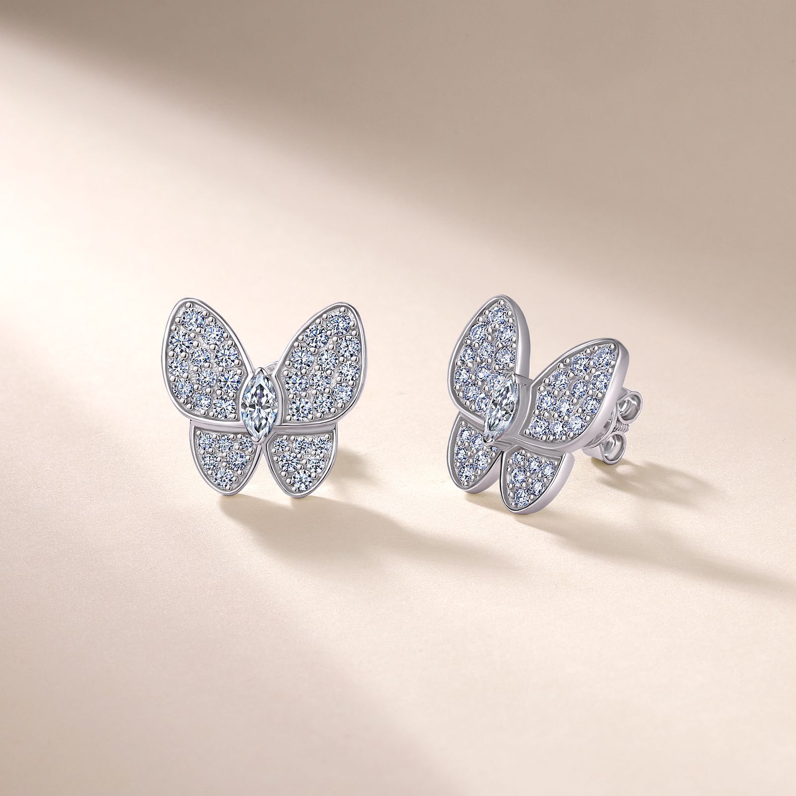 Pave Butterfly Moissanite Stud Earrings - Image 2
