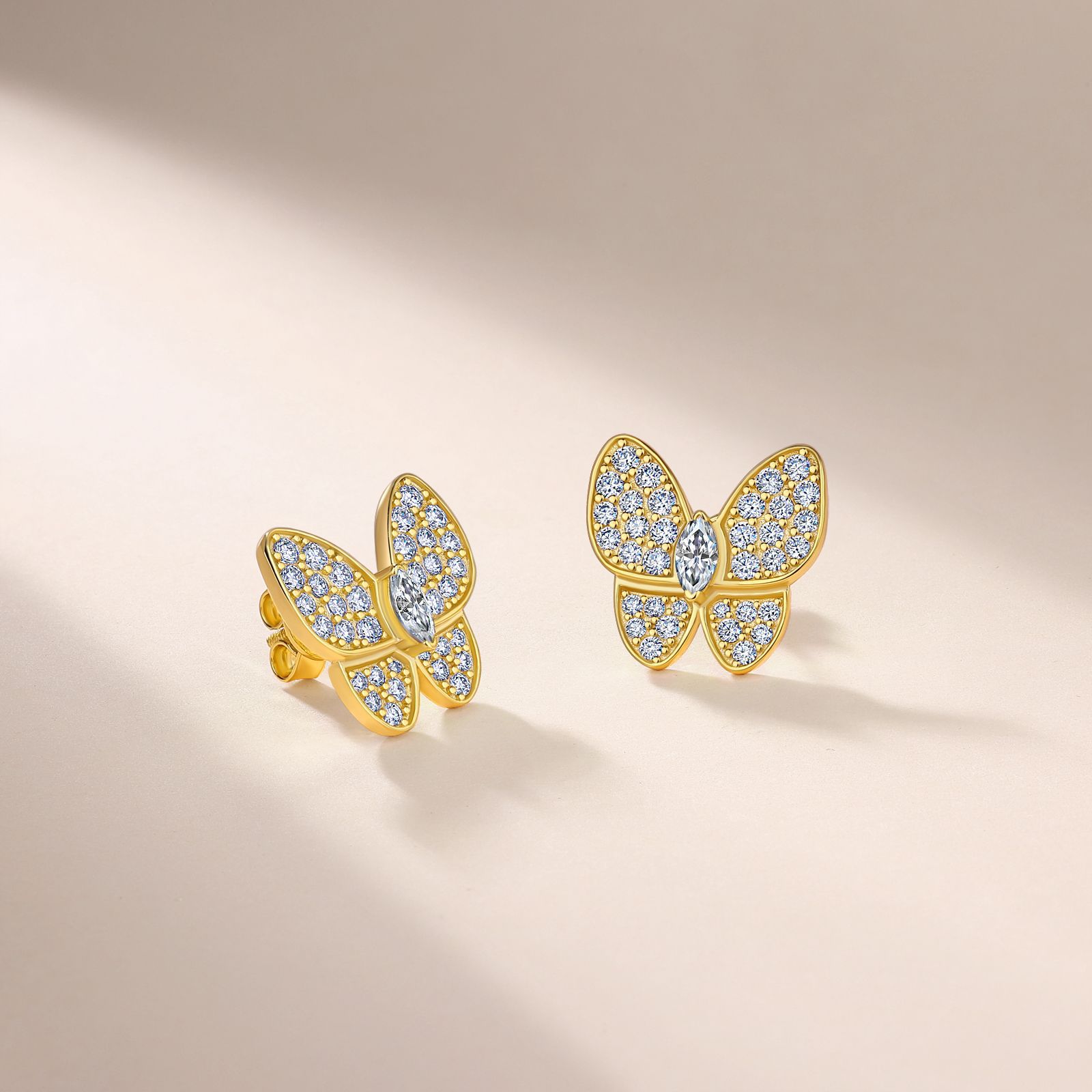Pave Butterfly Moissanite Stud Earrings - Image 3