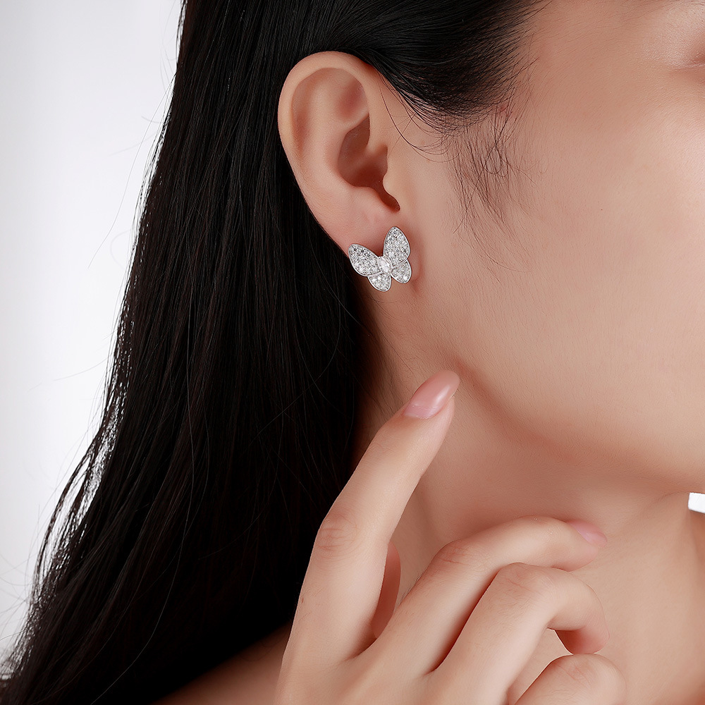 Pave Butterfly Moissanite Stud Earrings - Image 6