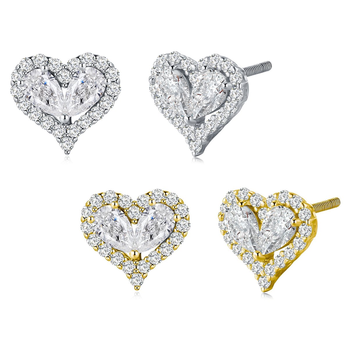 Moissanite Twin-Pear Heart Halo Stud Earrings