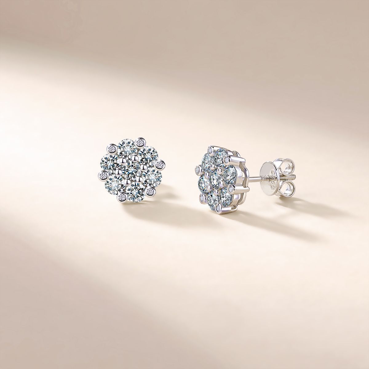 1.5ct Moissanite Cluster Flower Stud Earrings - alternate view