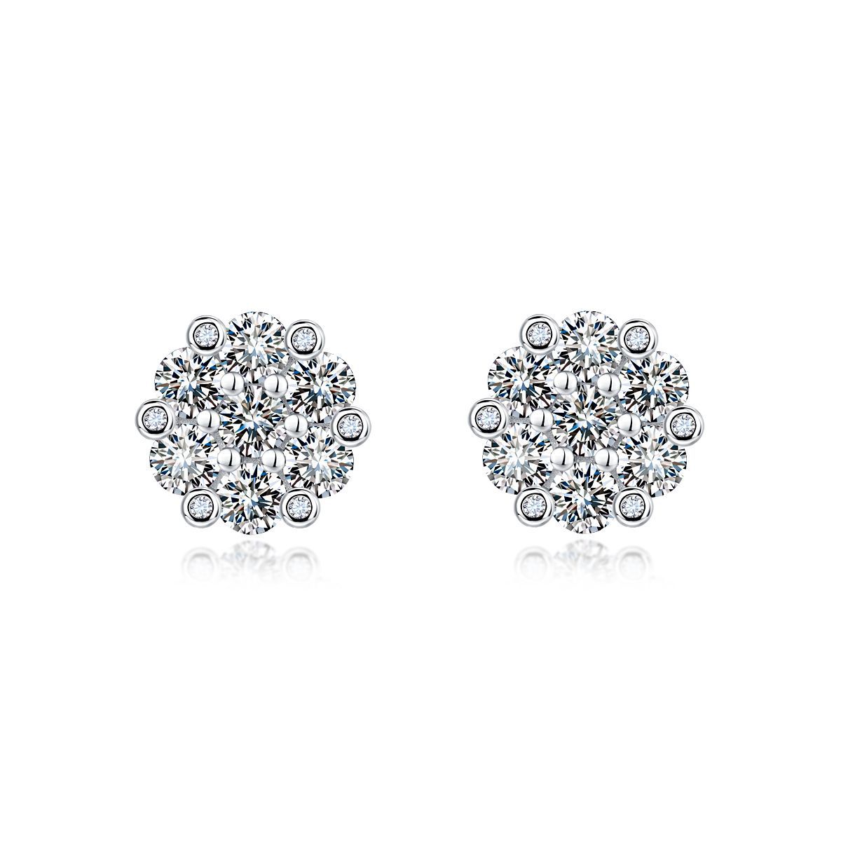 1.5ct Moissanite Cluster Flower Stud Earrings - Image 4