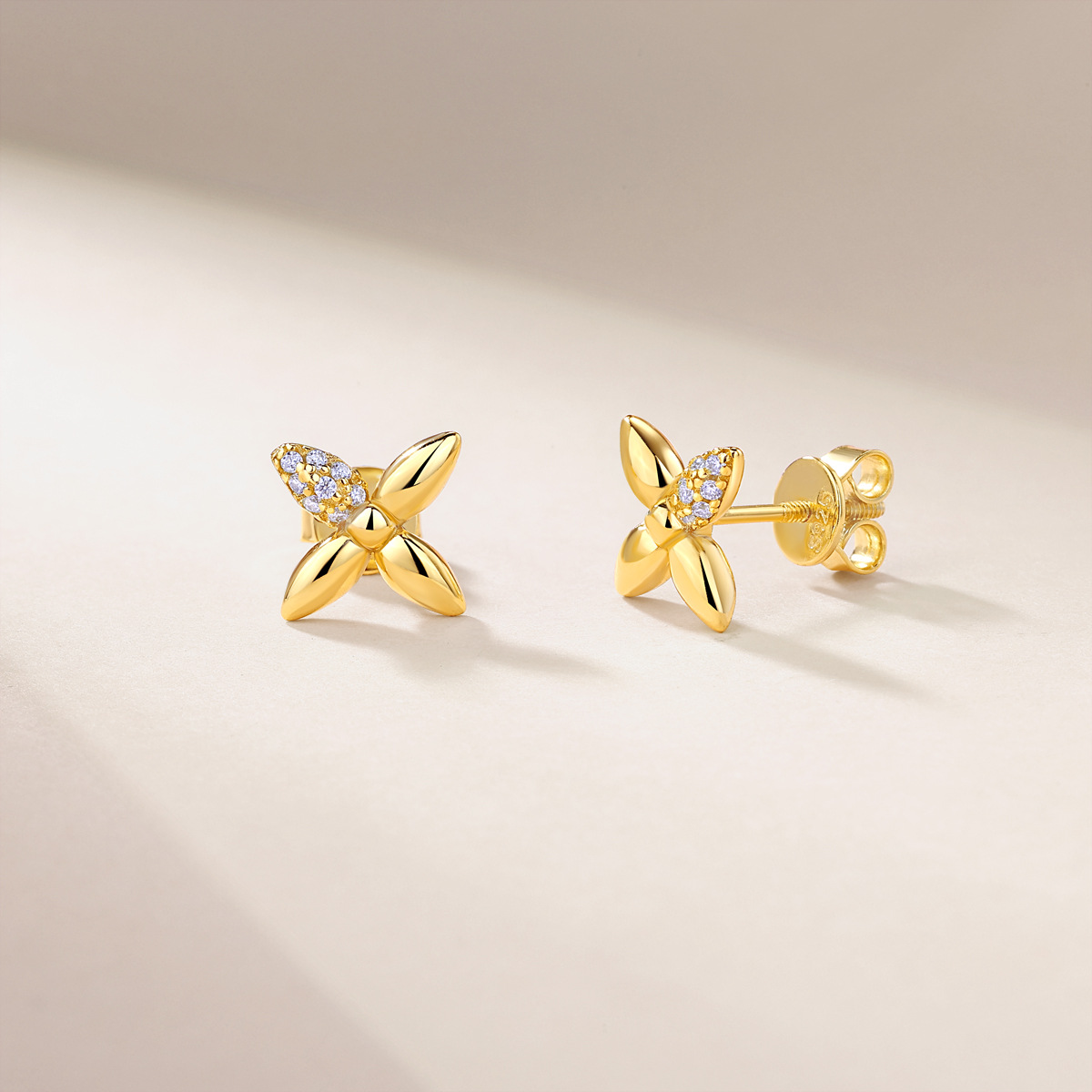 Moissanite Pavé Four-Petal Flower Stud Earrings - Image 3