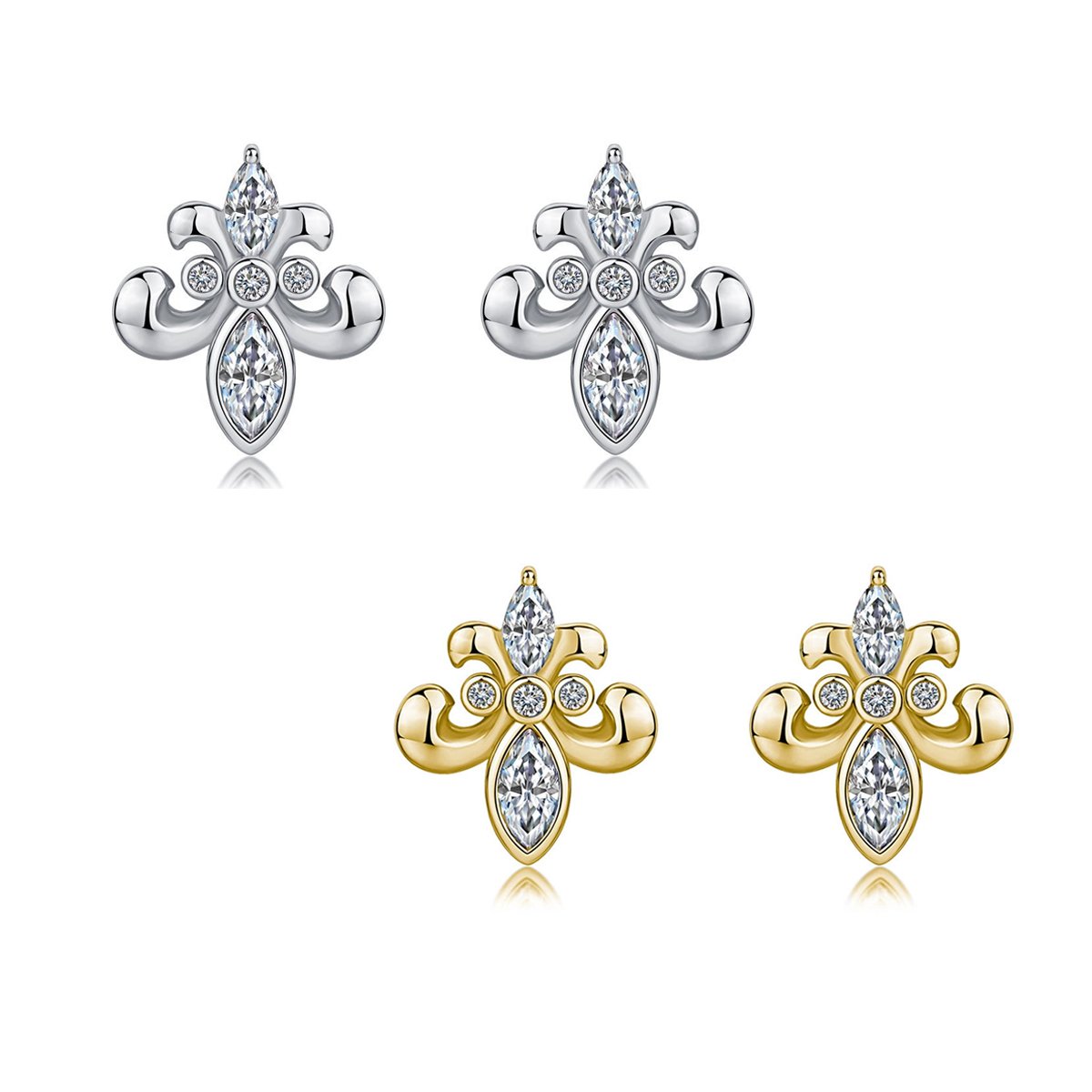 Fleur-de-Lis Marquise Moissanite Stud Earrings