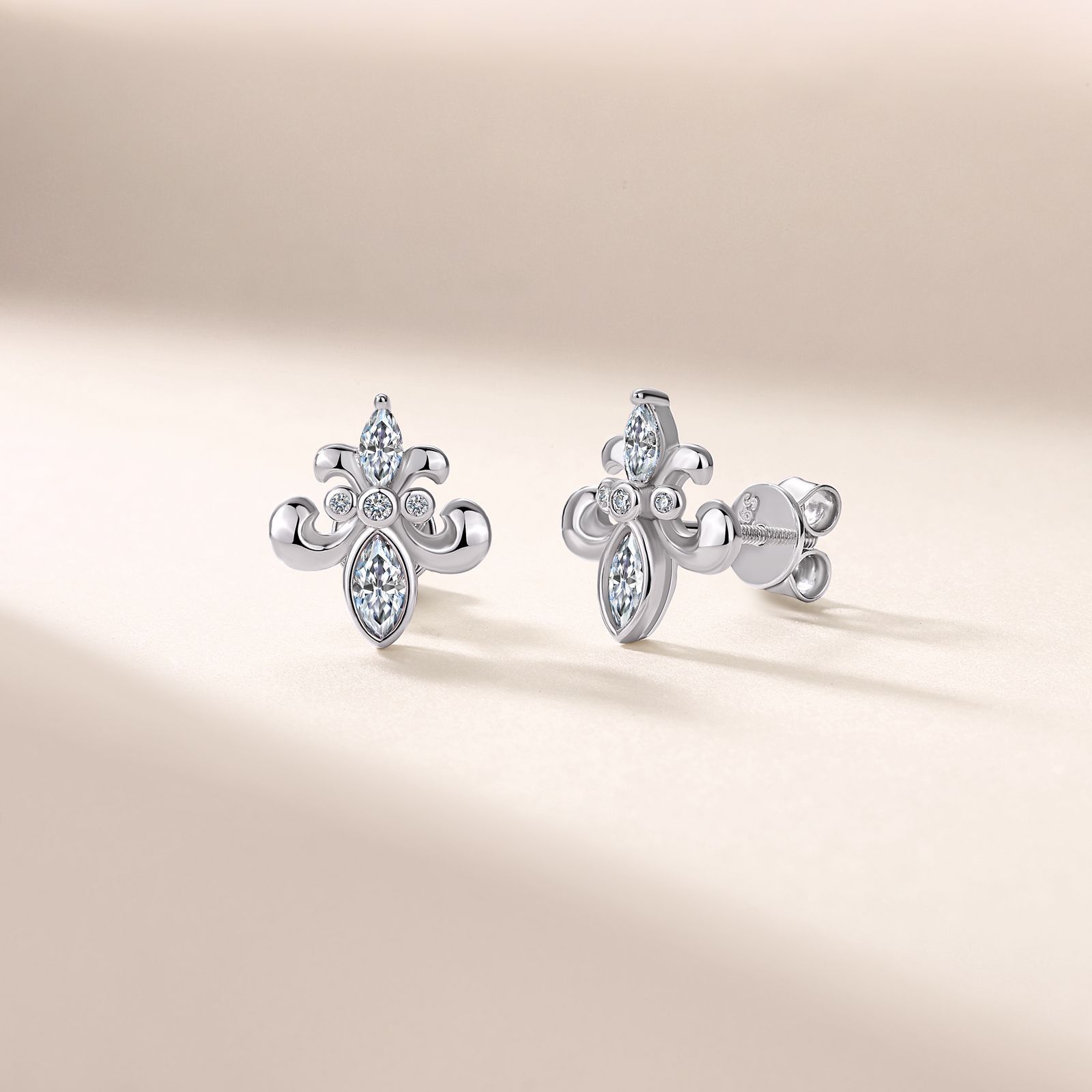 Fleur-de-Lis Marquise Moissanite Stud Earrings - Image 2
