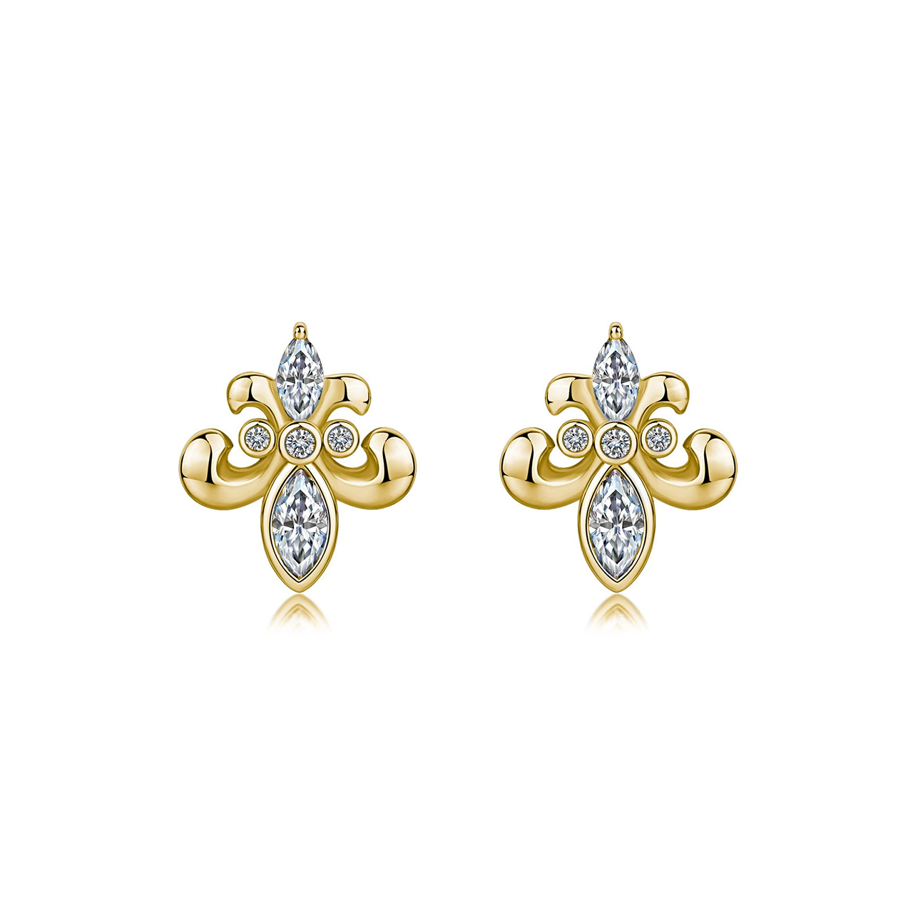 Fleur-de-Lis Marquise Moissanite Stud Earrings - Image 4