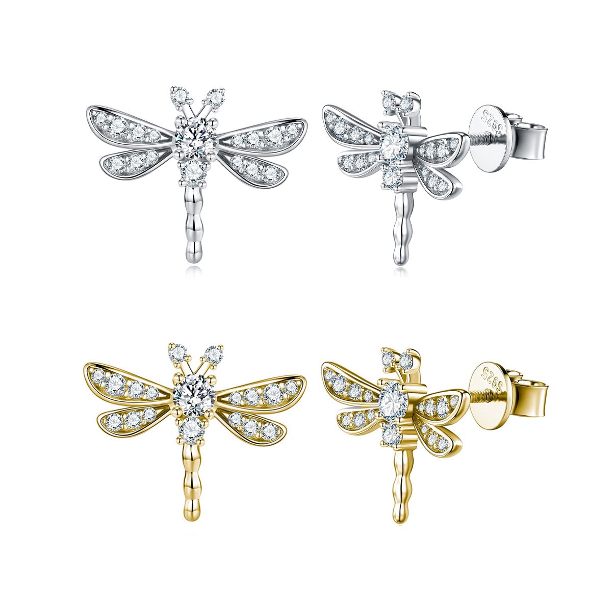 Moissanite Dragonfly Stud Earrings | 0.5ct DEW Round | 925 Silver