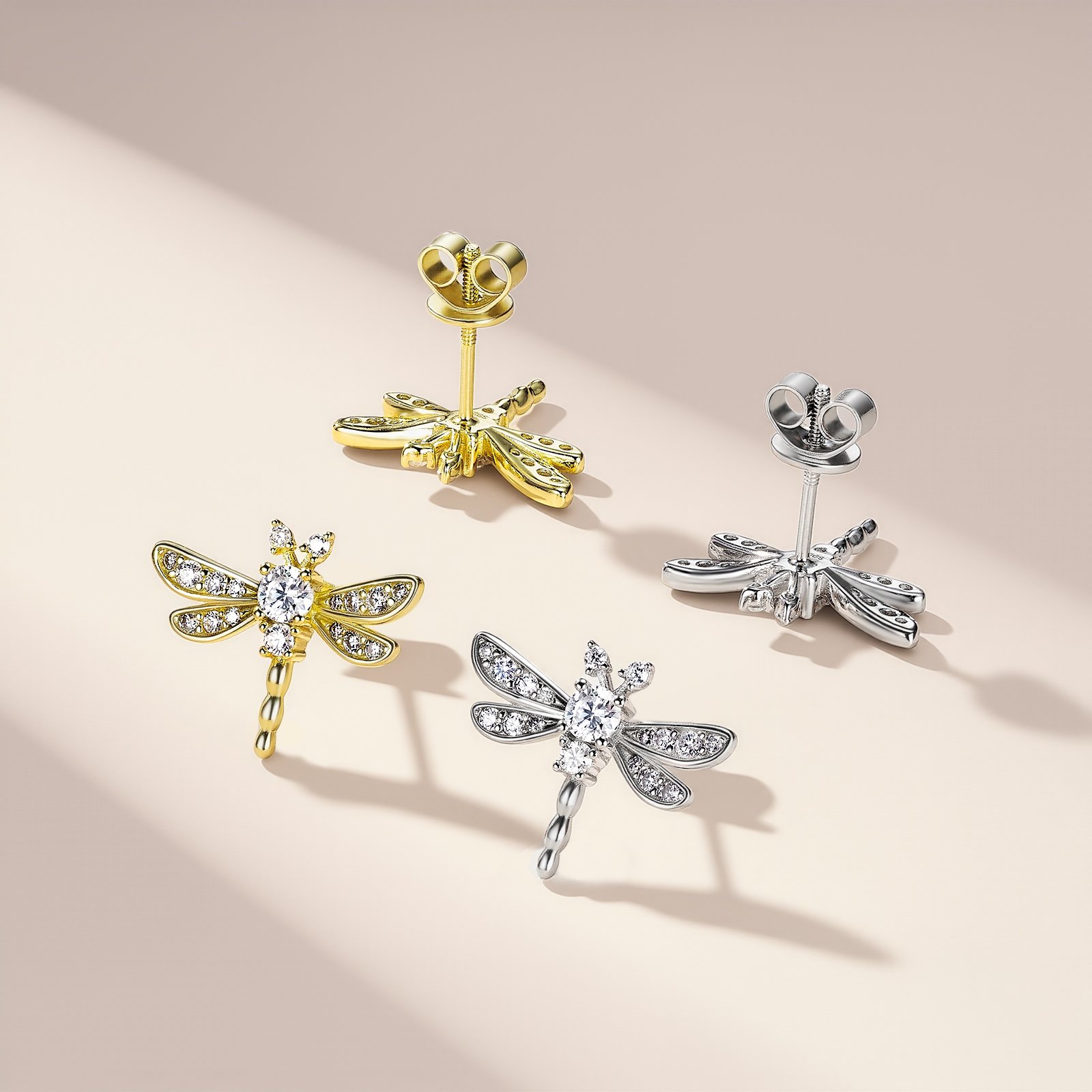 Moissanite Dragonfly Stud Earrings | 0.5ct DEW Round | 925 Silver - Image 2