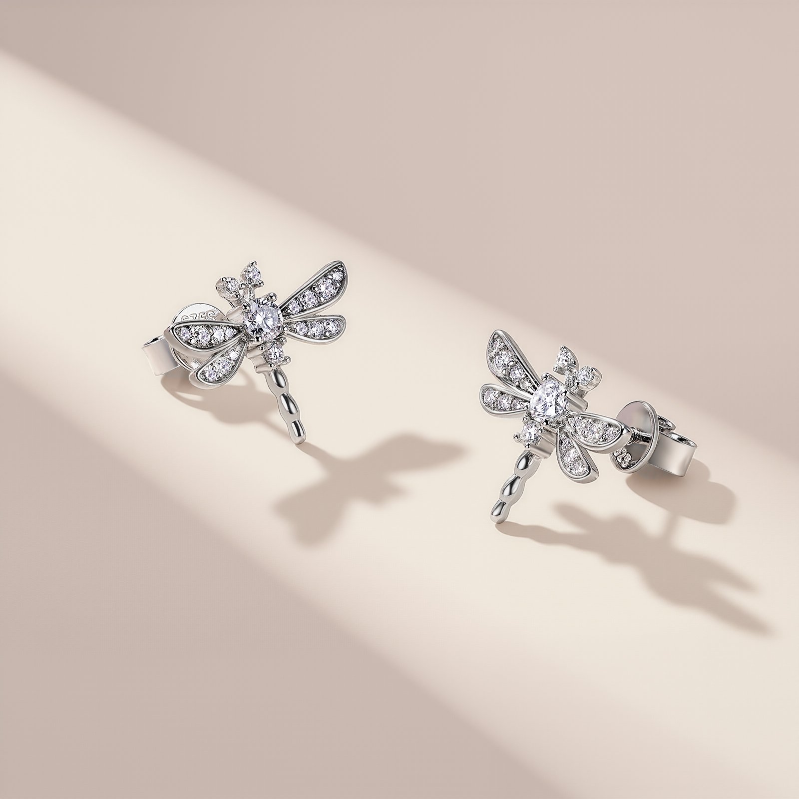 Moissanite Dragonfly Stud Earrings | 0.5ct DEW Round | 925 Silver - Image 3
