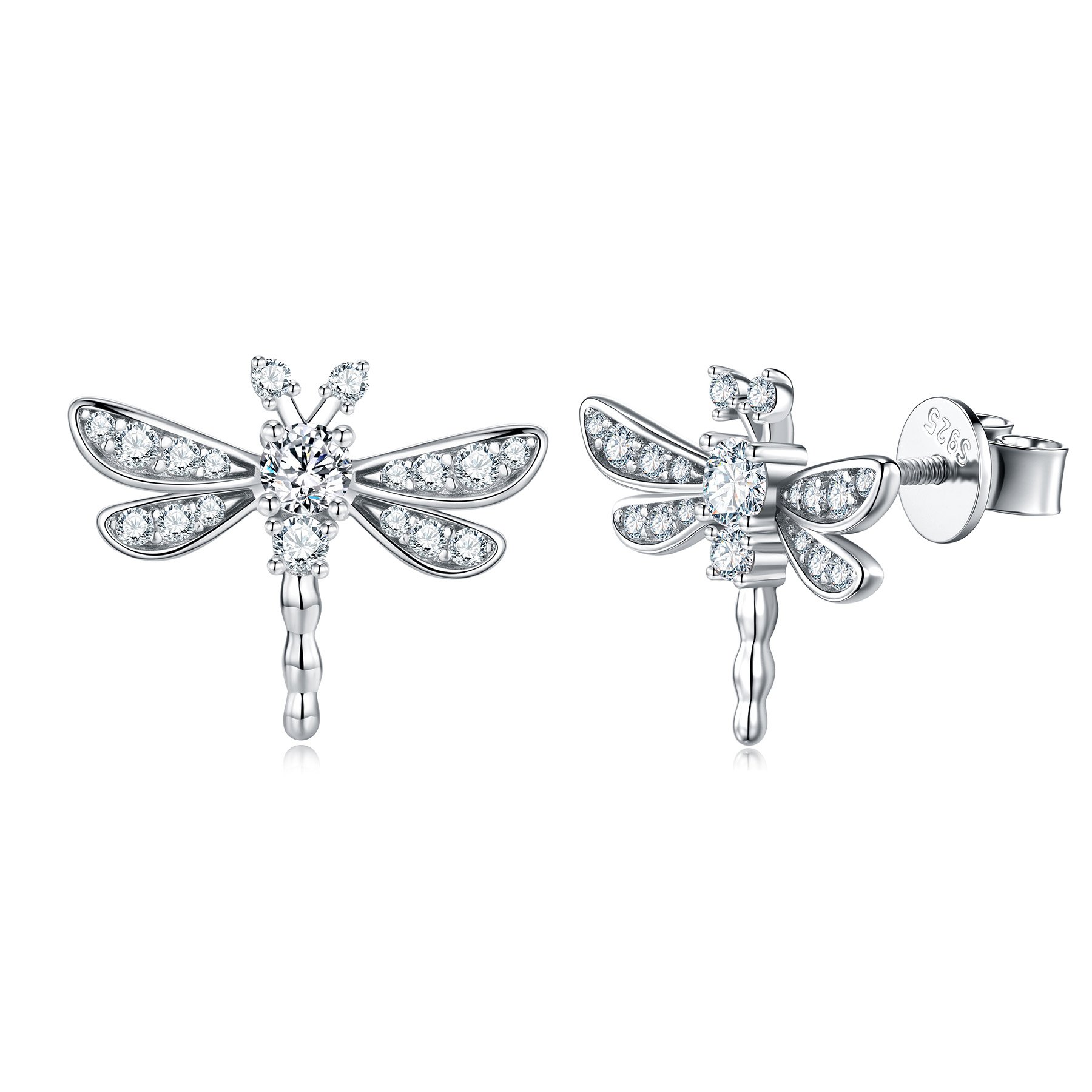 Moissanite Dragonfly Stud Earrings | 0.5ct DEW Round | 925 Silver - Image 4