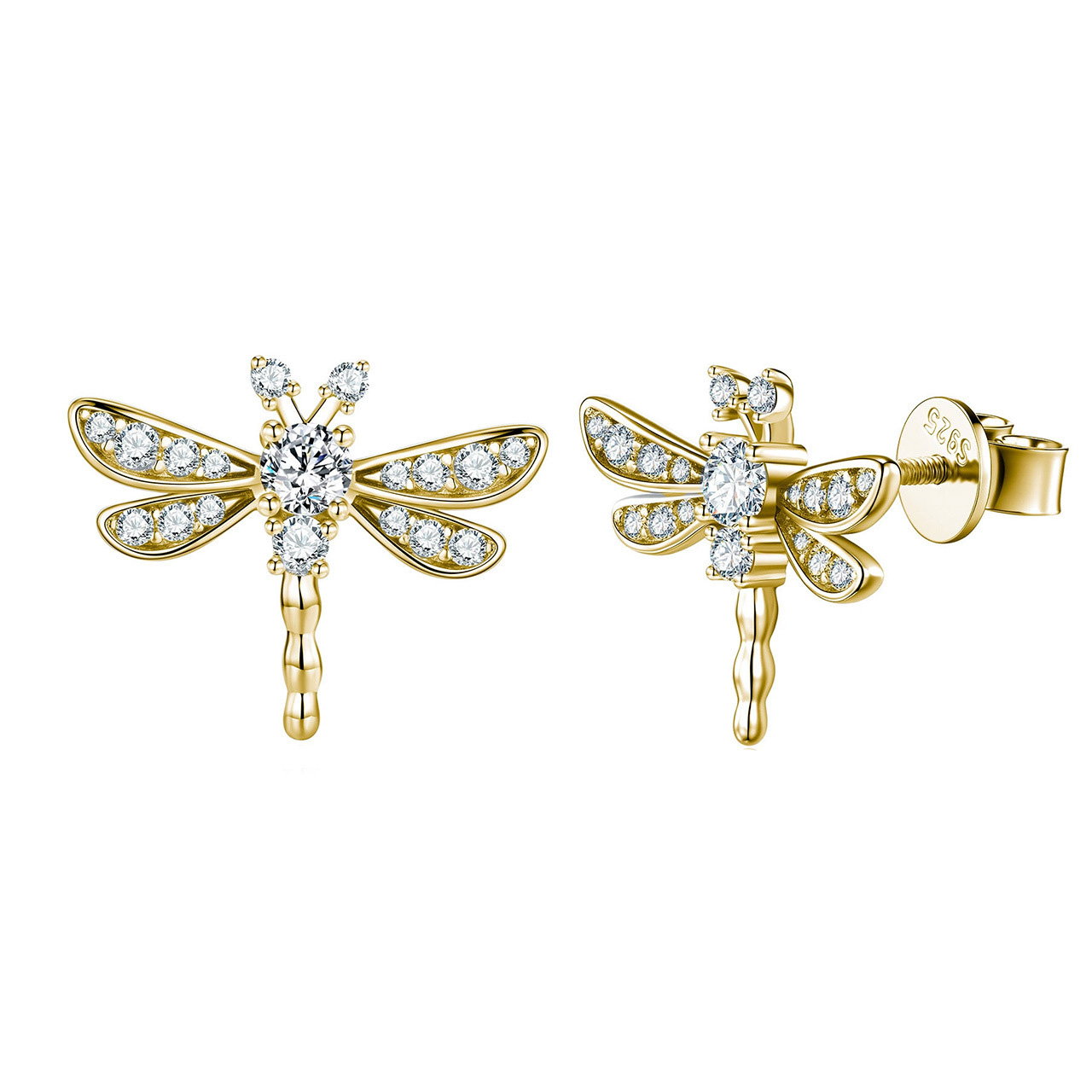 Moissanite Dragonfly Stud Earrings | 0.5ct DEW Round | 925 Silver - Image 5