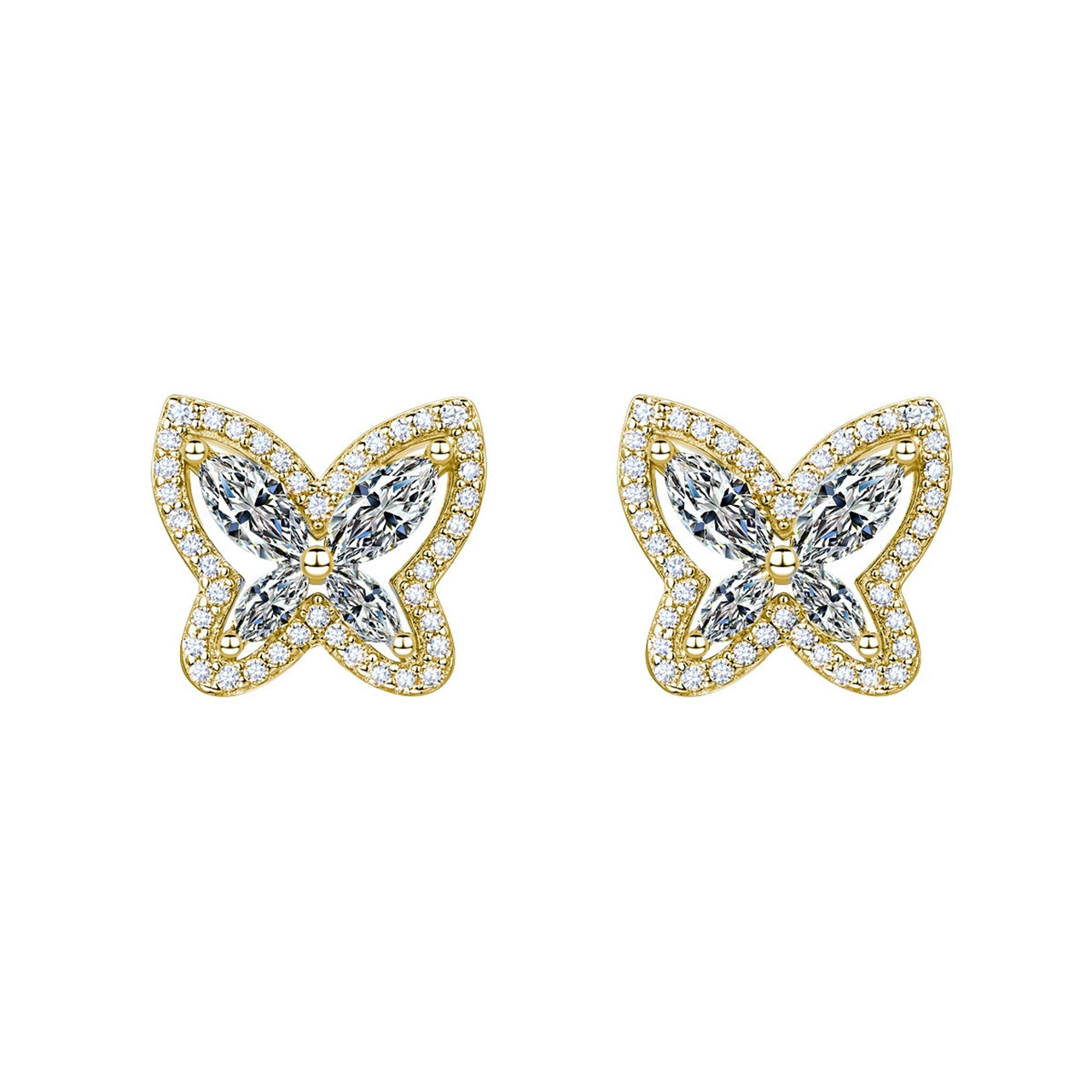 Marquise Butterfly Halo Moissanite Stud Earrings - Image 2