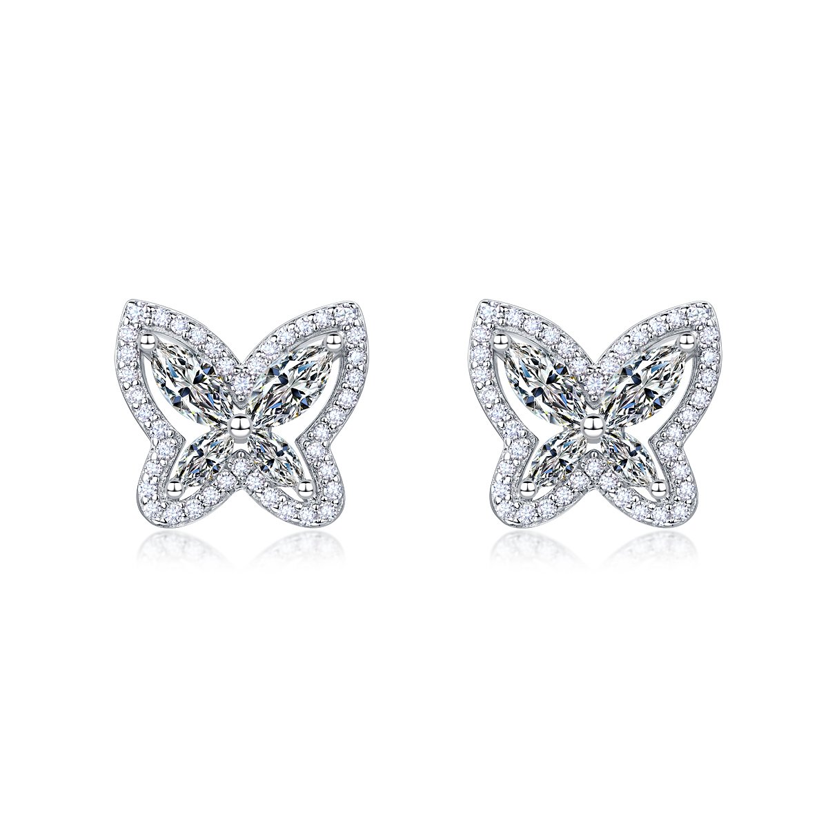 Marquise Butterfly Halo Moissanite Stud Earrings - Image 3
