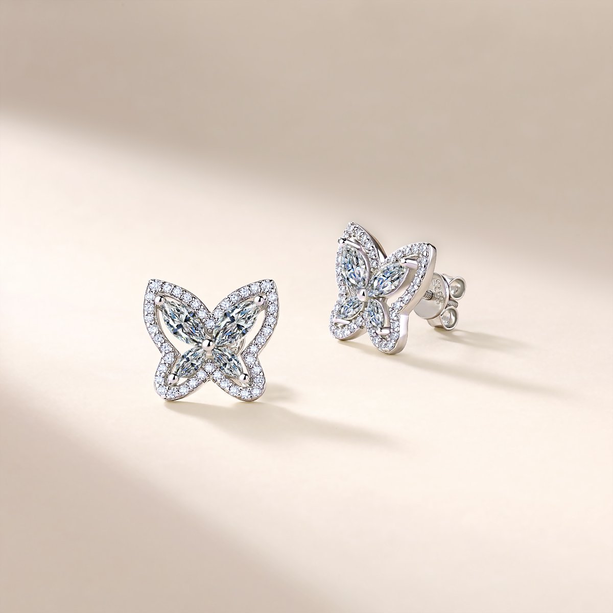 Marquise Butterfly Halo Moissanite Stud Earrings - Image 4