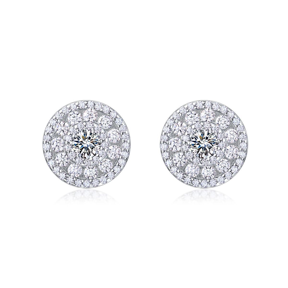 Round Pavé Halo Moissanite Cluster Stud Earrings - alternate view