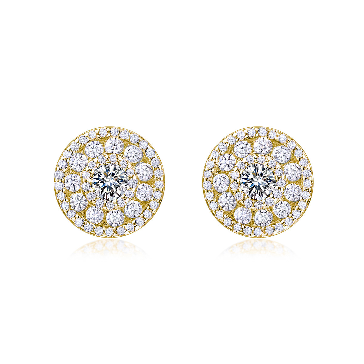 Round Pavé Halo Moissanite Cluster Stud Earrings - Image 3