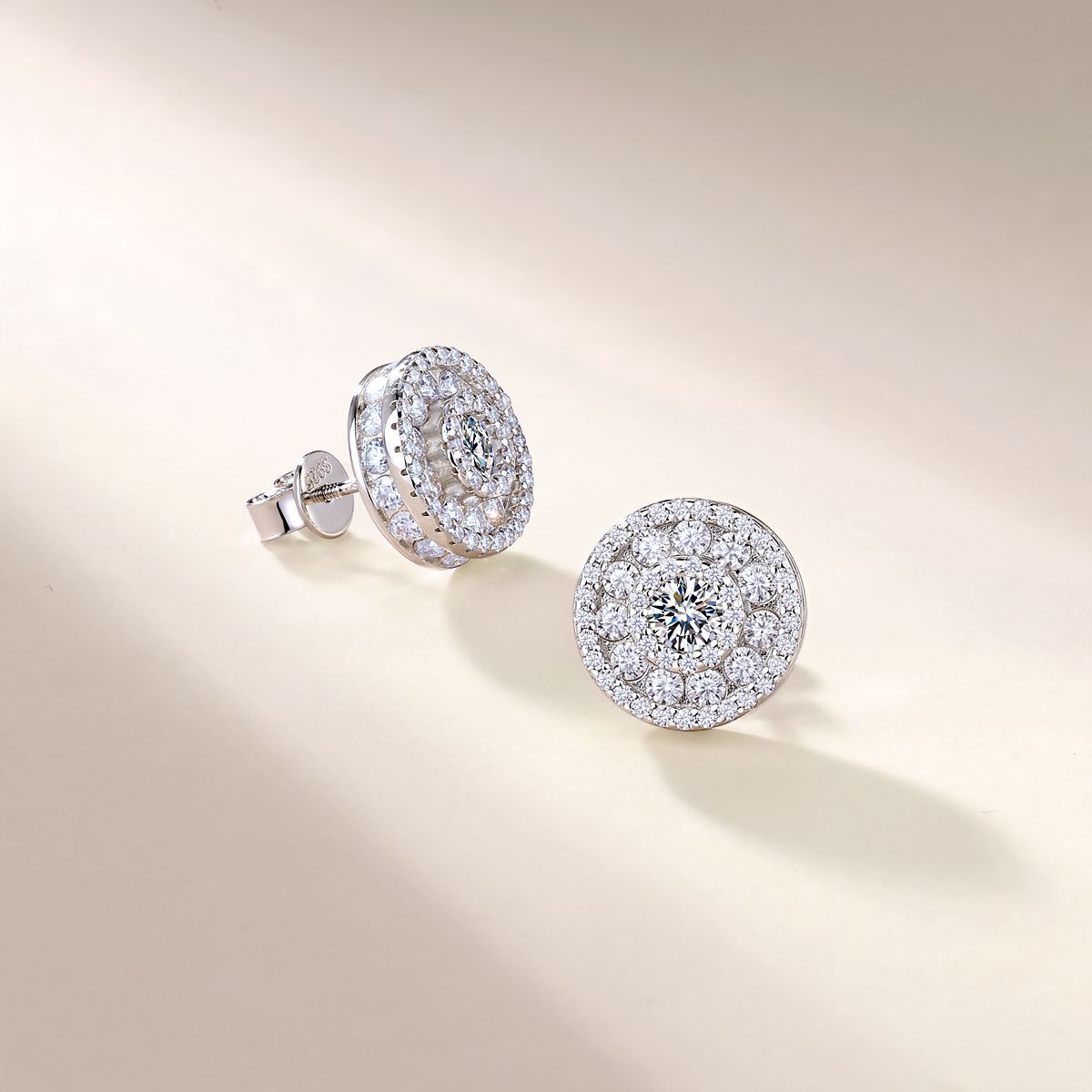 Round Pavé Halo Moissanite Cluster Stud Earrings - Image 4