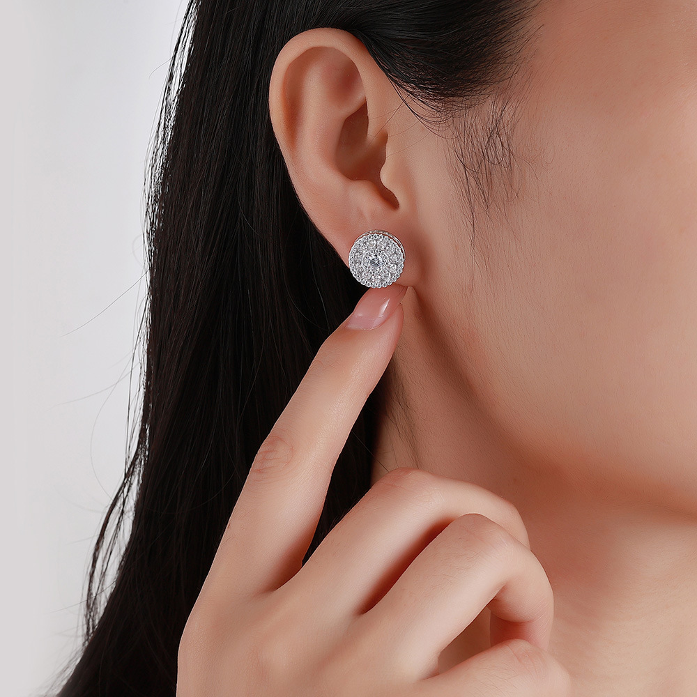 Round Pavé Halo Moissanite Cluster Stud Earrings - Image 6