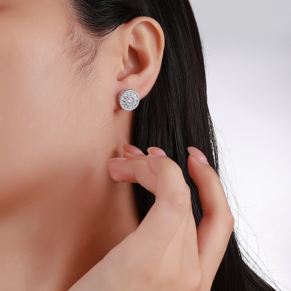 Round Pavé Halo Moissanite Cluster Stud Earrings - Image 7