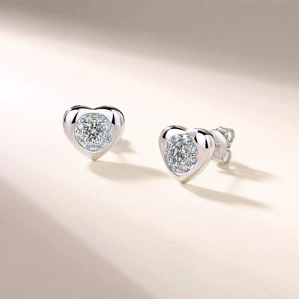 Moissanite Halo Heart Stud Earrings - Image 2