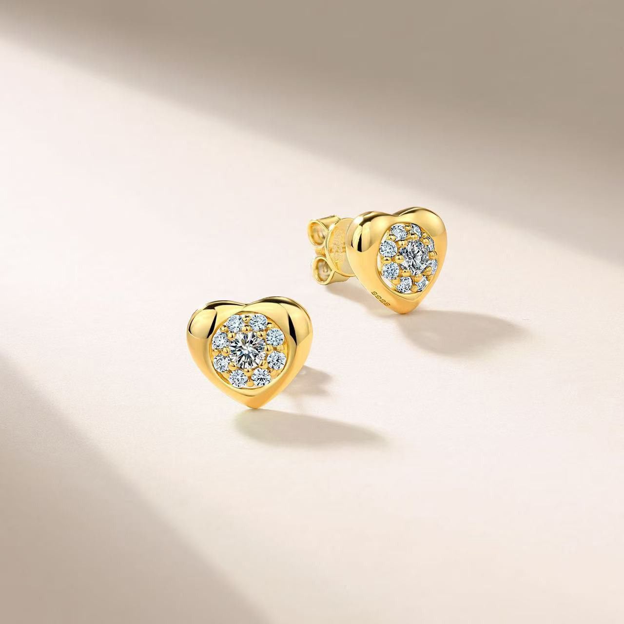 Moissanite Halo Heart Stud Earrings - Image 3
