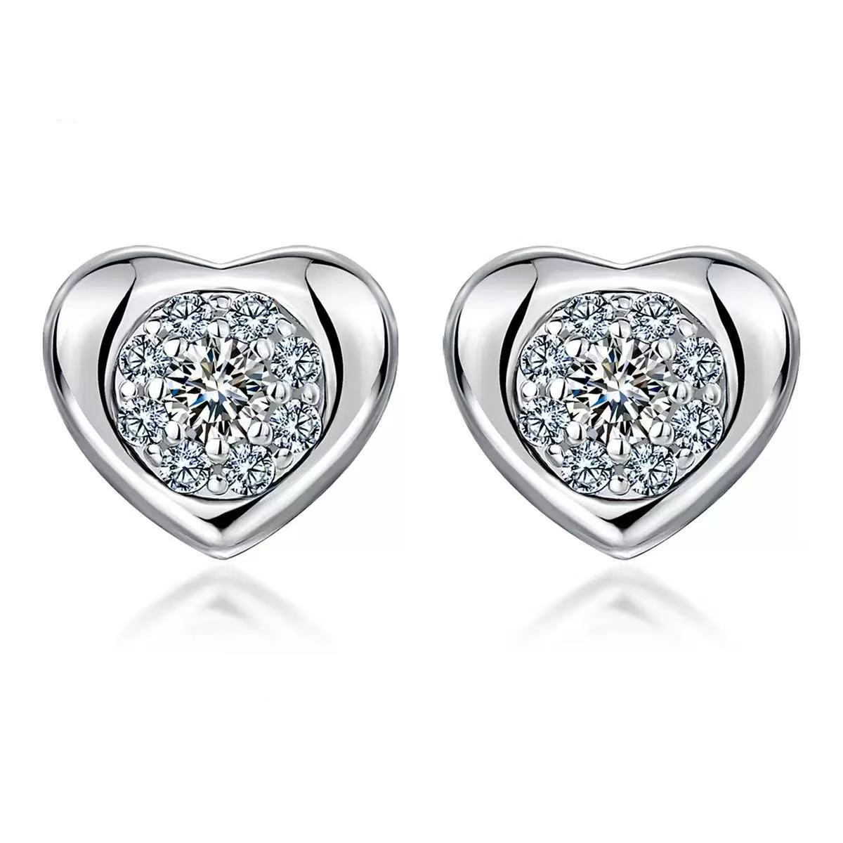 Moissanite Halo Heart Stud Earrings - Image 4