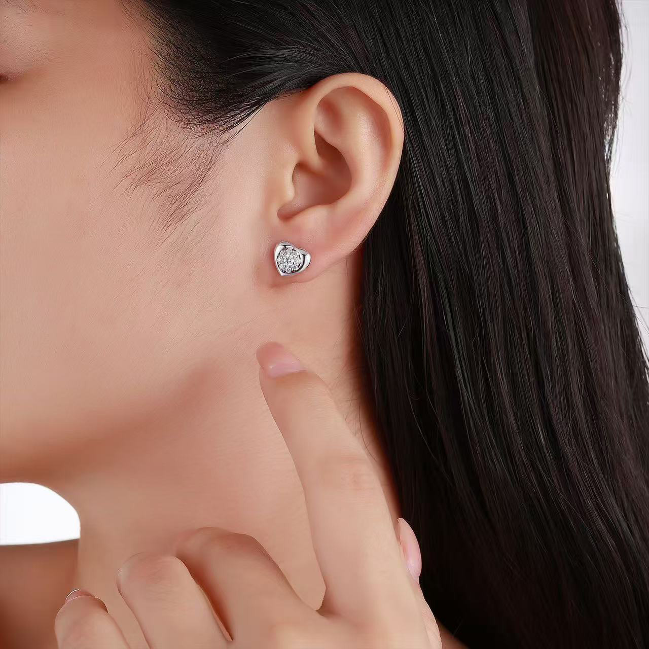 Moissanite Halo Heart Stud Earrings - Image 6