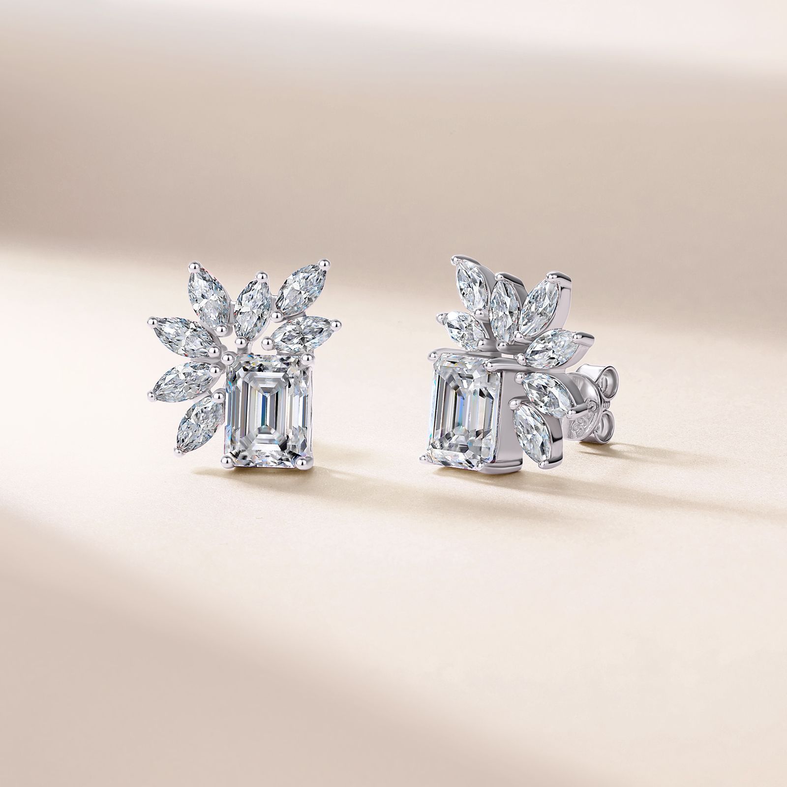 Emerald-Cut Moissanite Cluster Stud Earrings - alternate view