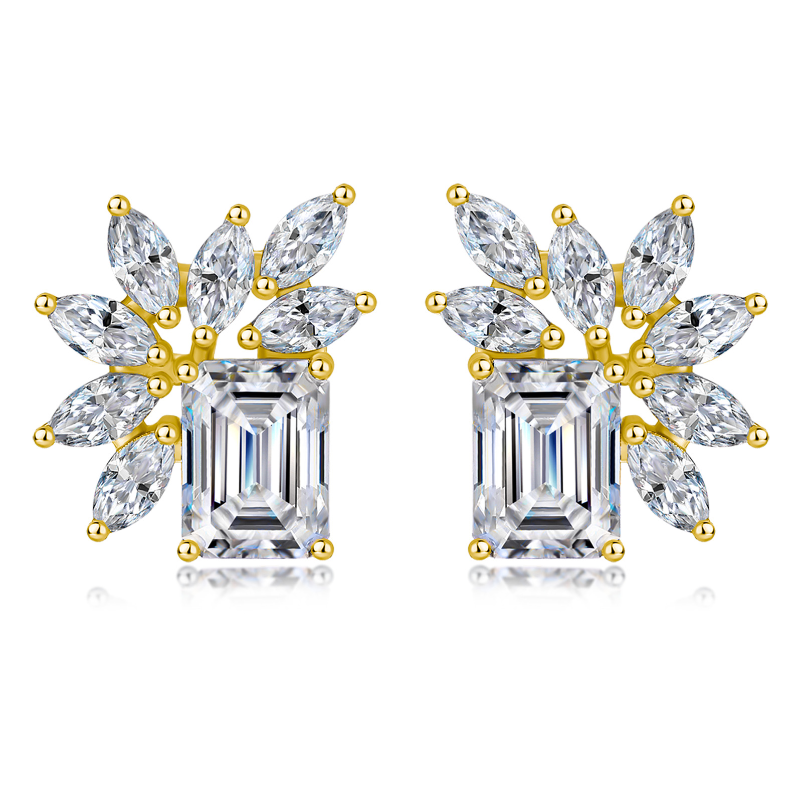 Emerald-Cut Moissanite Cluster Stud Earrings - Image 4