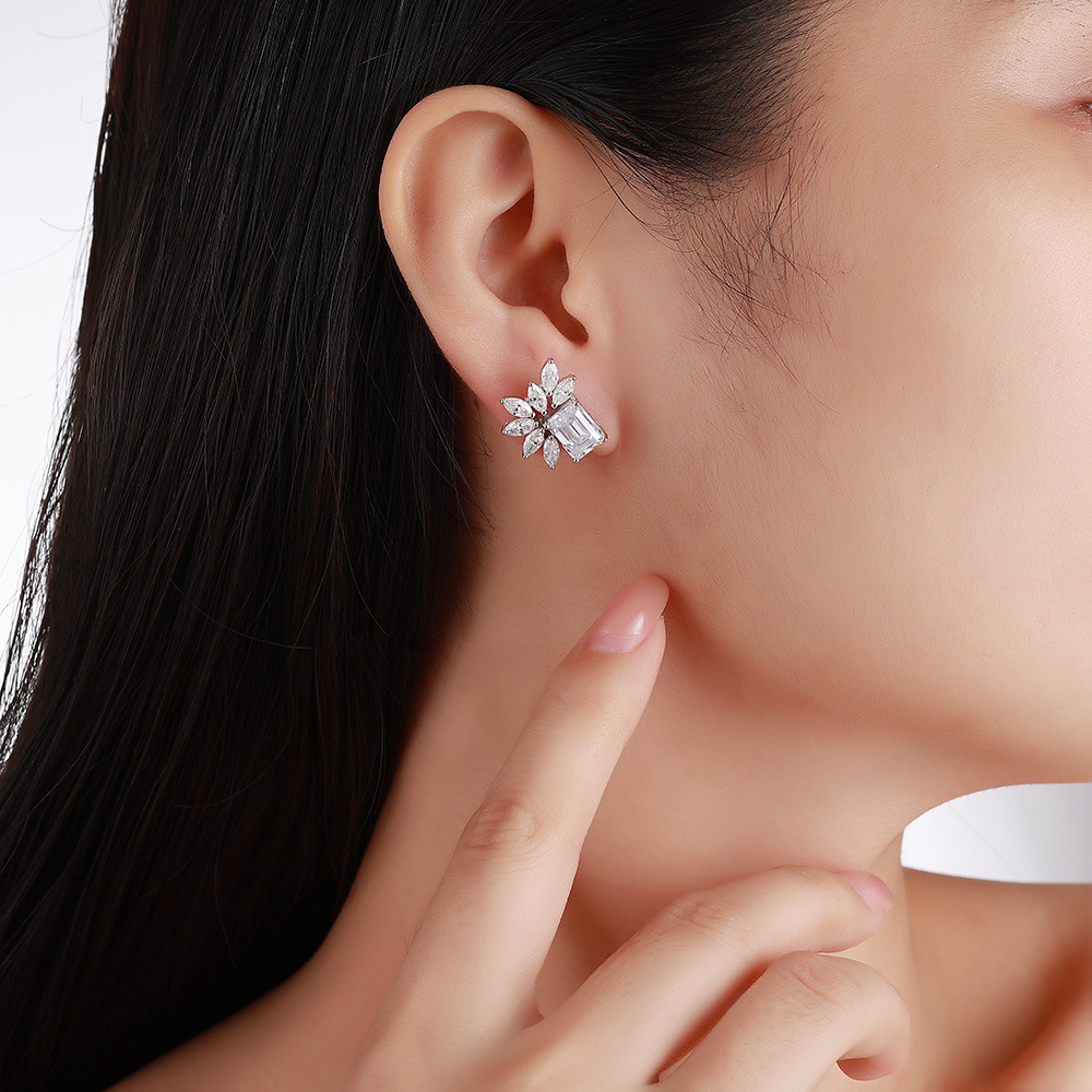 Emerald-Cut Moissanite Cluster Stud Earrings - Image 6
