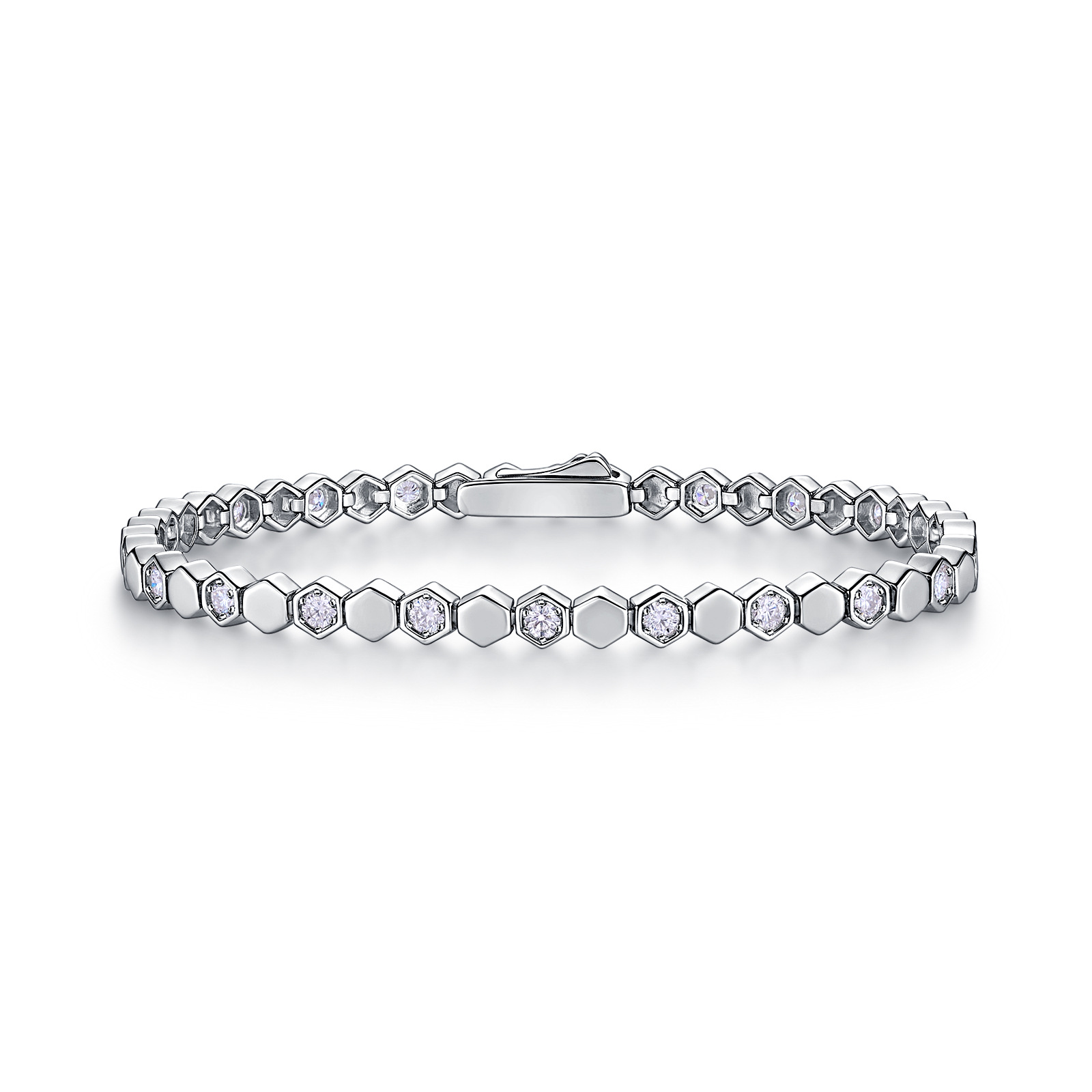 Honeycomb Hexagon Link Moissanite Bracelet | 925 Silver, Gold-Plated