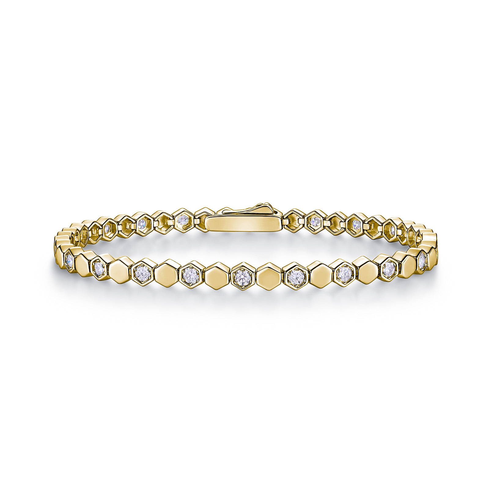 Honeycomb Hexagon Link Moissanite Bracelet | 925 Silver, Gold-Plated - Image 2
