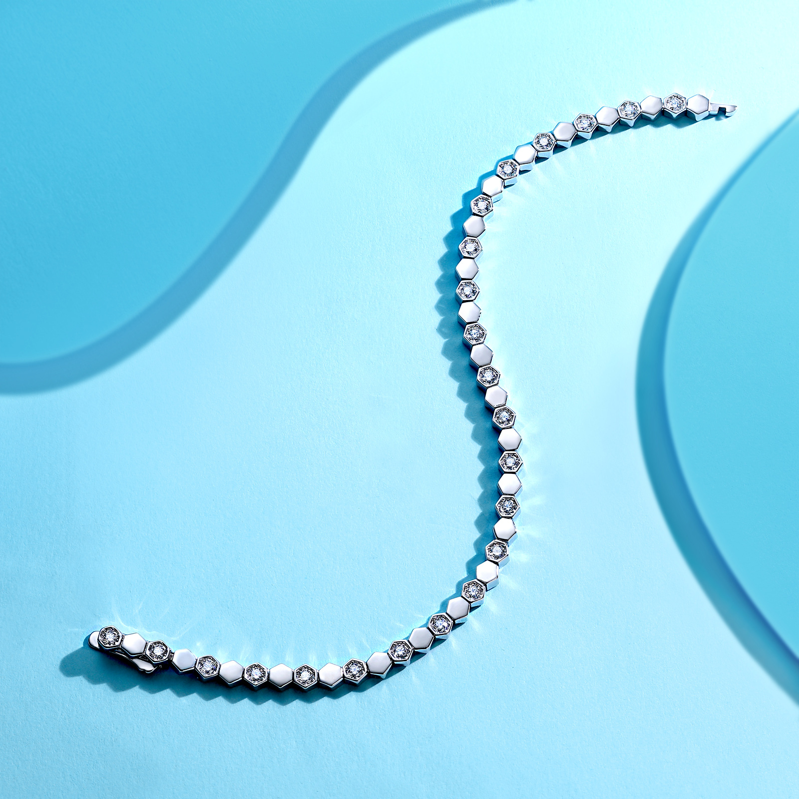 Honeycomb Hexagon Link Moissanite Bracelet | 925 Silver, Gold-Plated - Image 3