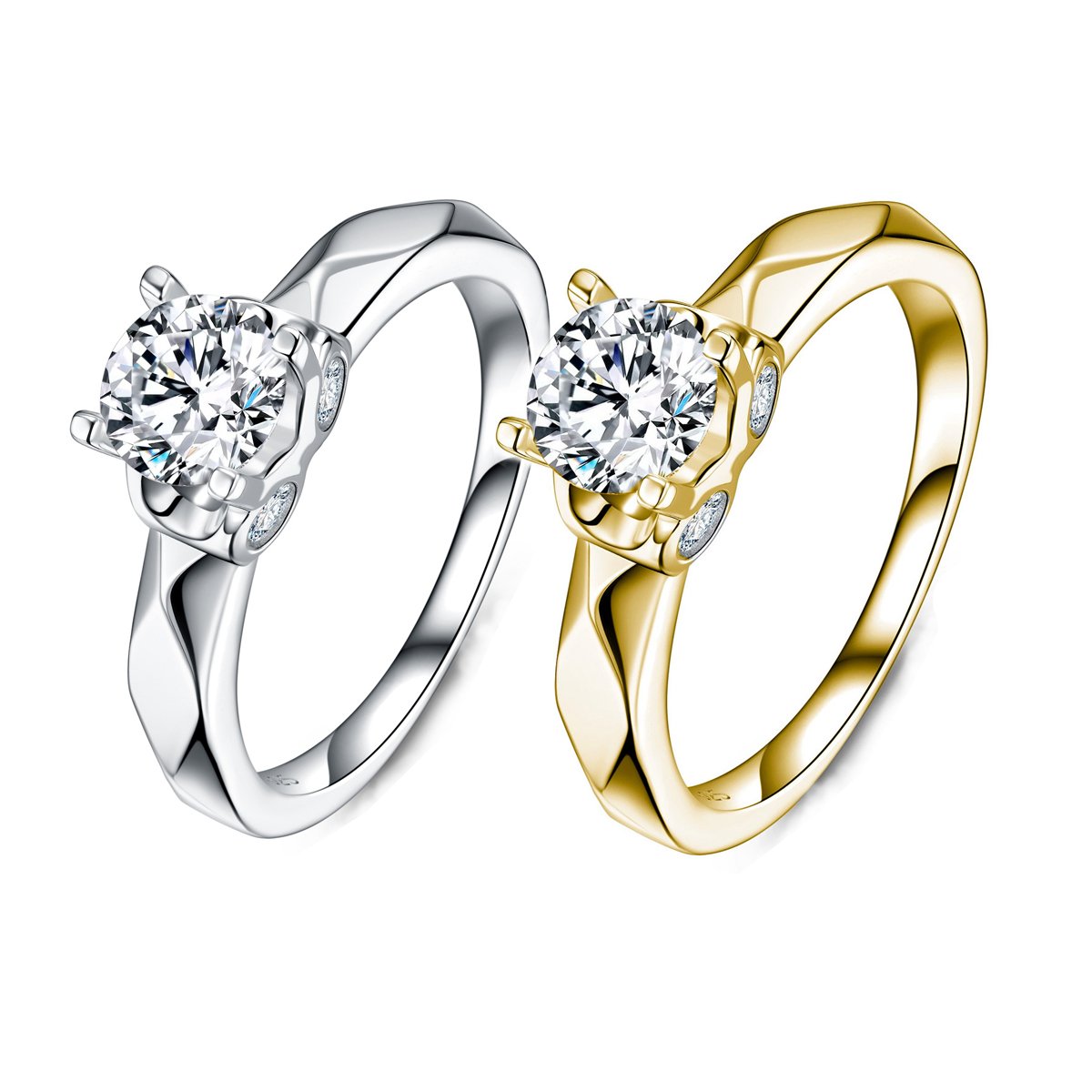 Round Moissanite Solitaire Ring with Faceted Band