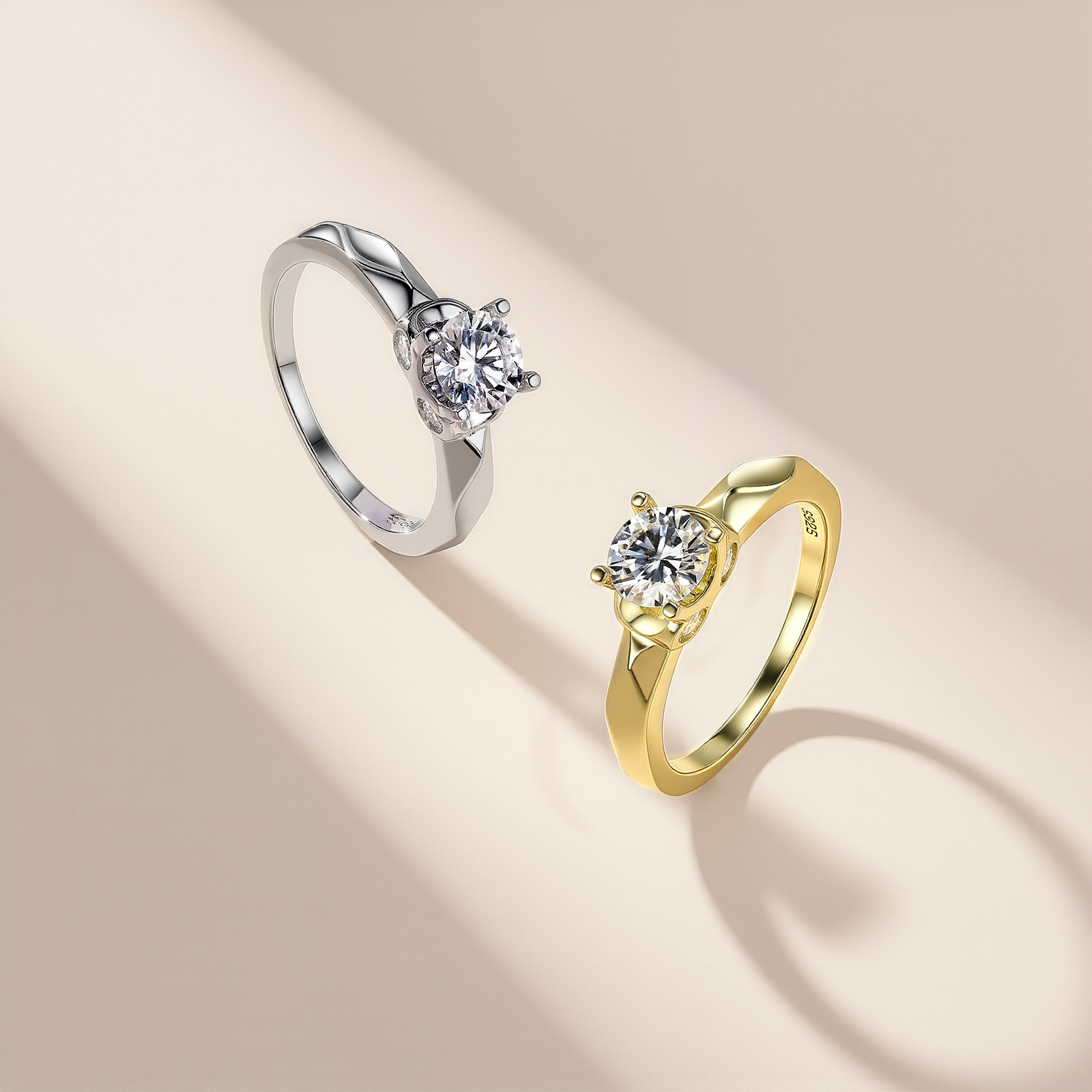Round Moissanite Solitaire Ring with Faceted Band - Image 2