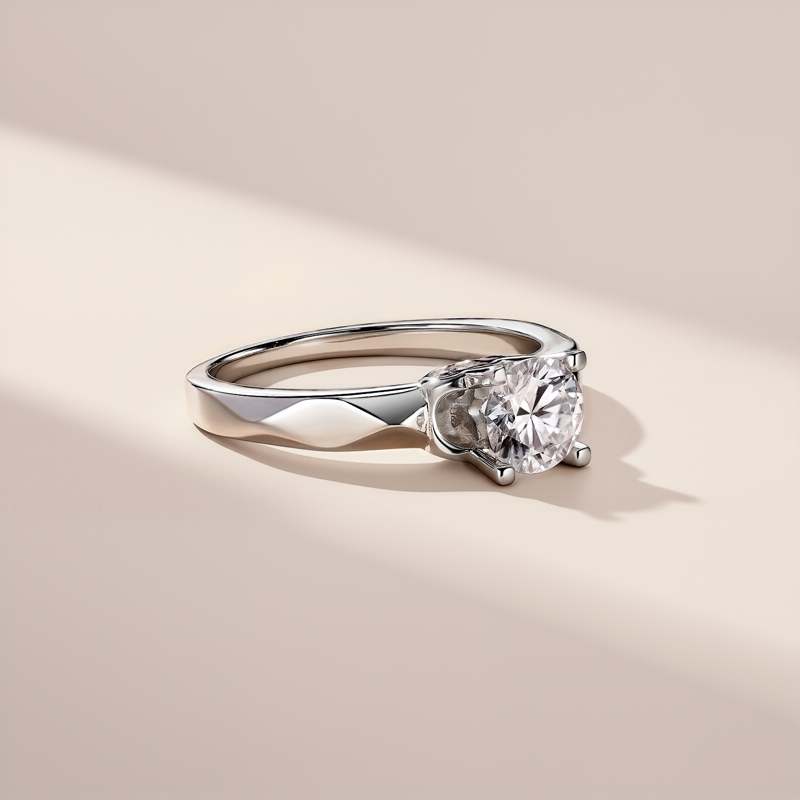 Round Moissanite Solitaire Ring with Faceted Band - Image 3