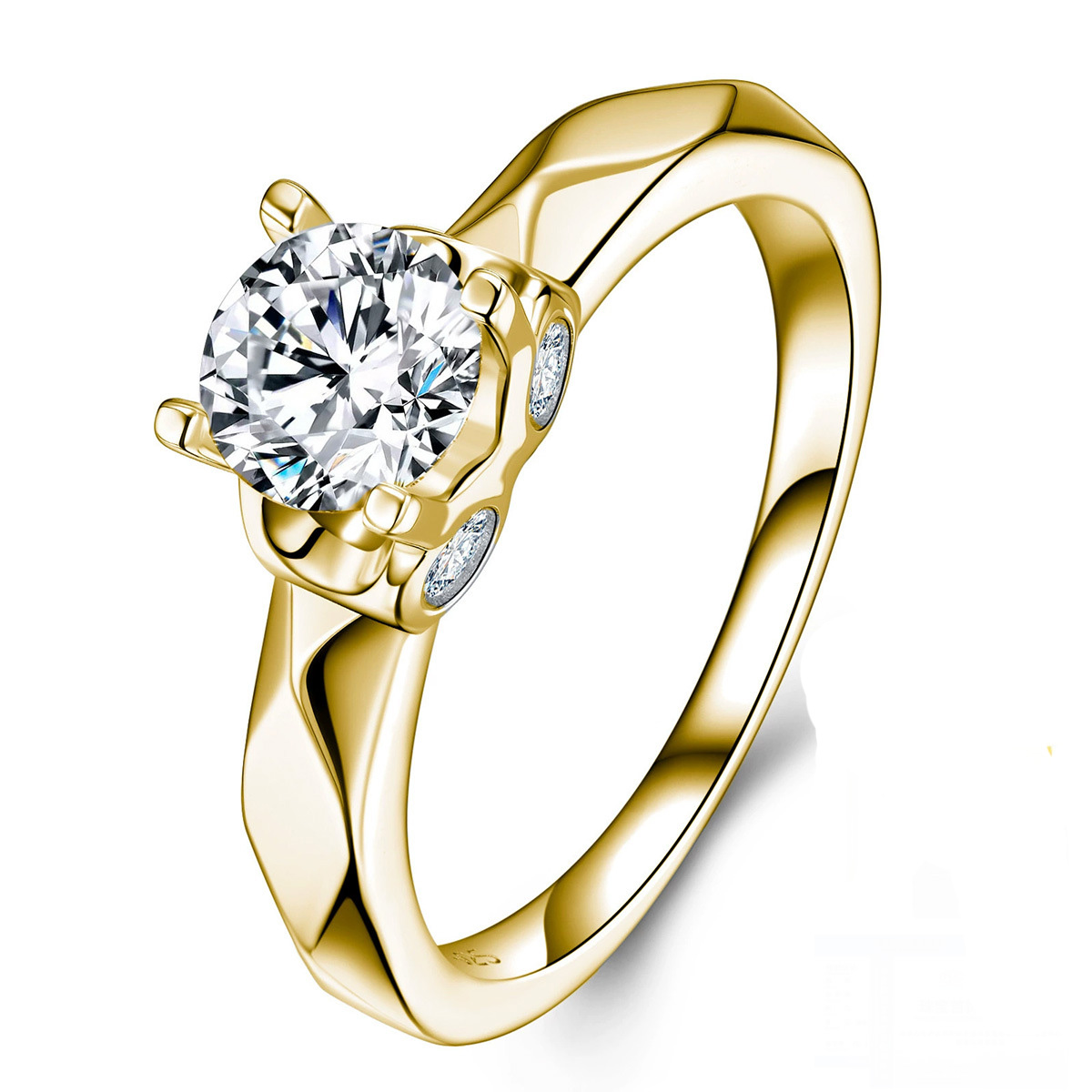 Round Moissanite Solitaire Ring with Faceted Band - Image 4