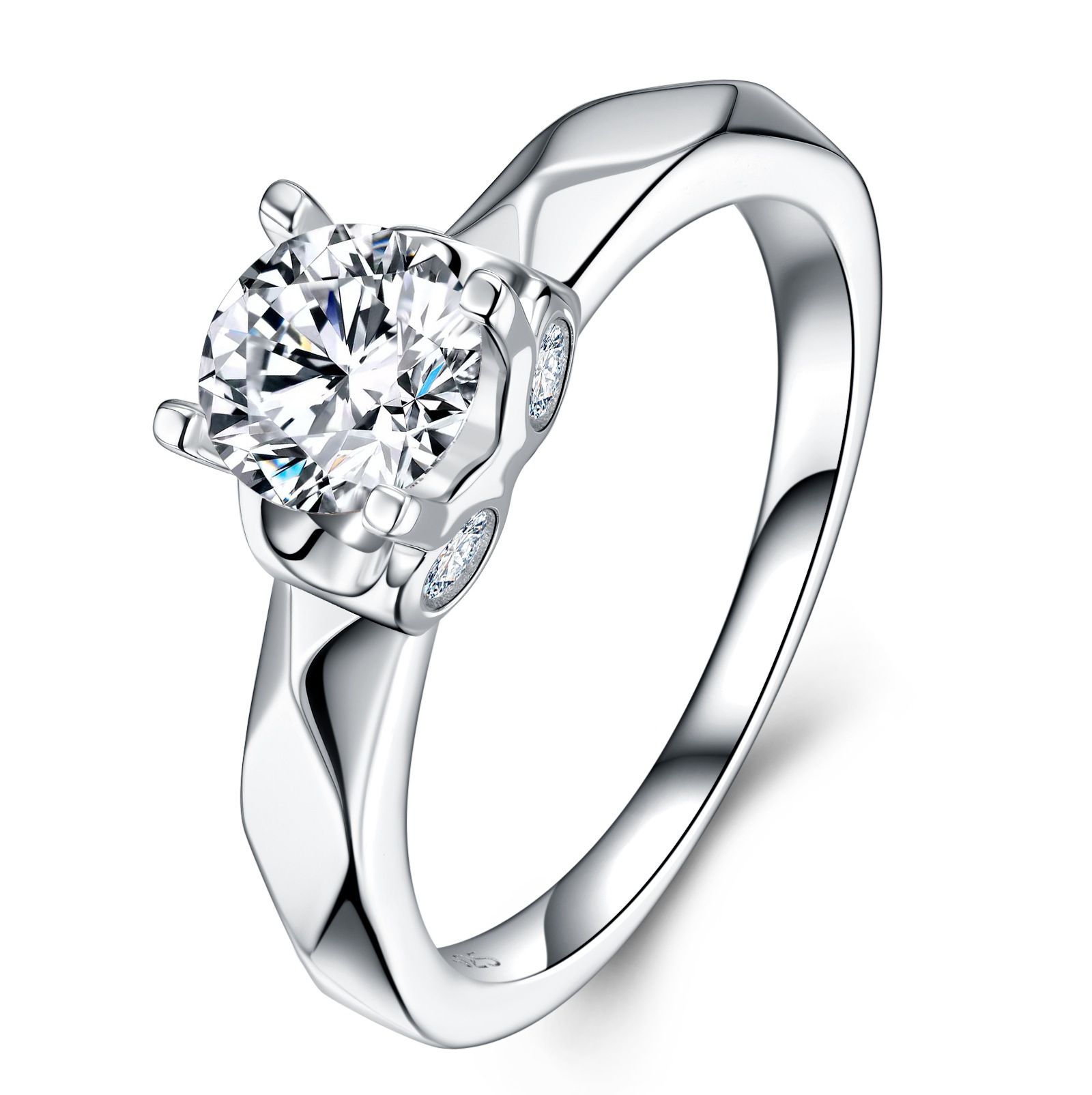 Round Moissanite Solitaire Ring with Faceted Band - Image 5