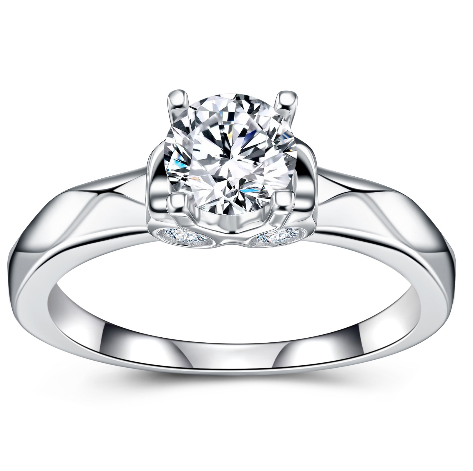 Round Moissanite Solitaire Ring with Faceted Band - Image 6