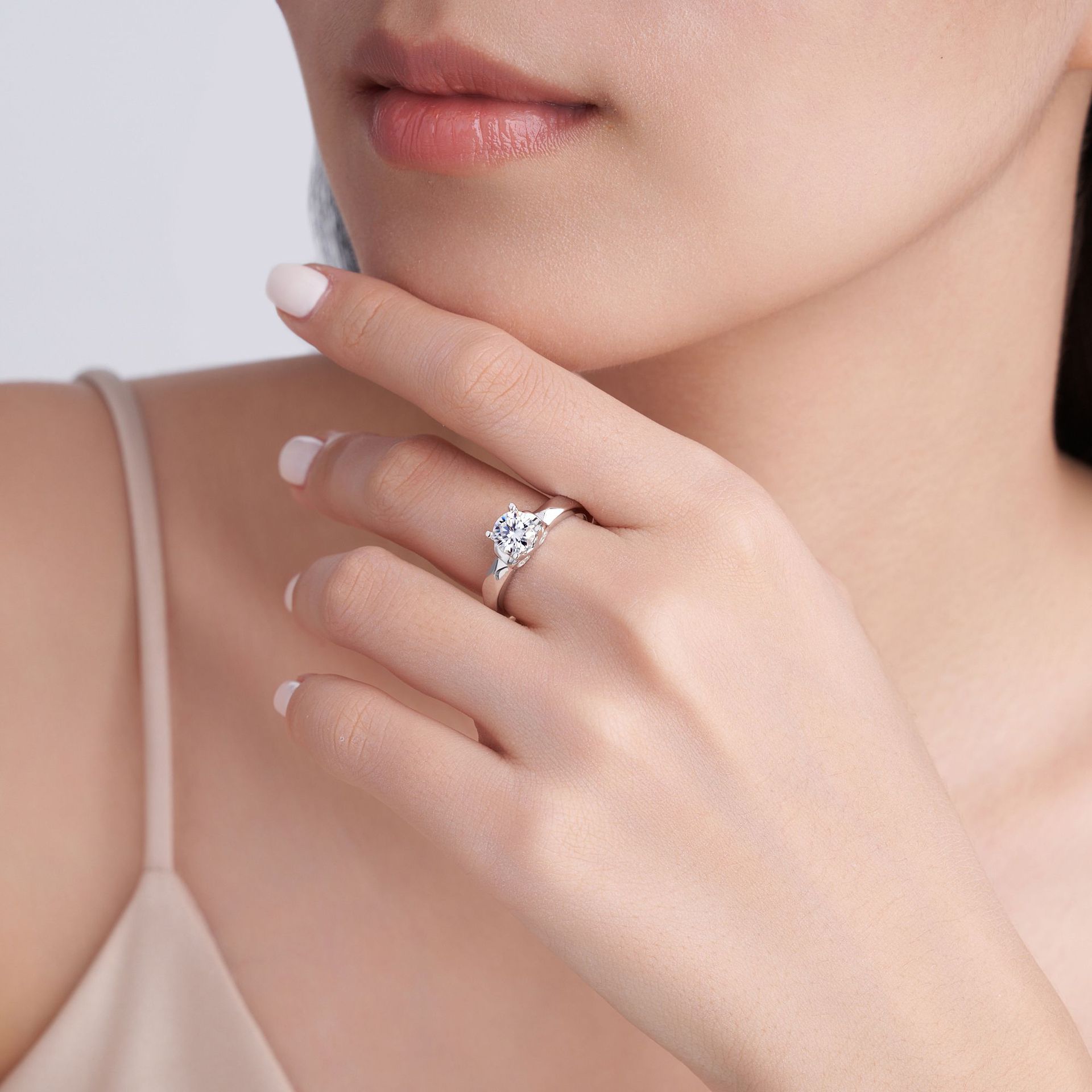 Round Moissanite Solitaire Ring with Faceted Band - Image 7