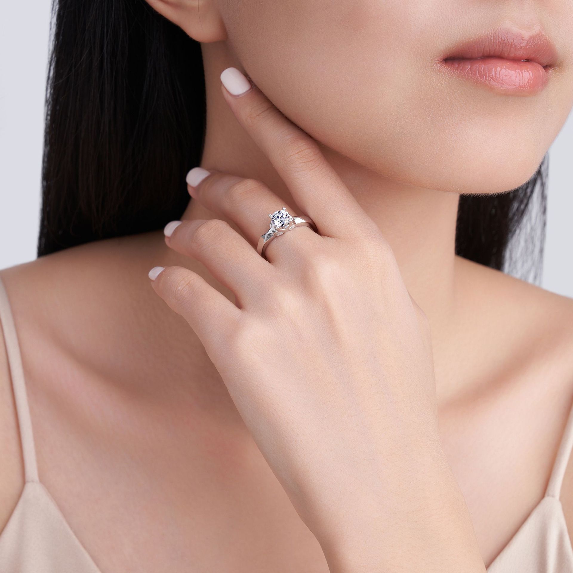 Round Moissanite Solitaire Ring with Faceted Band - Image 8