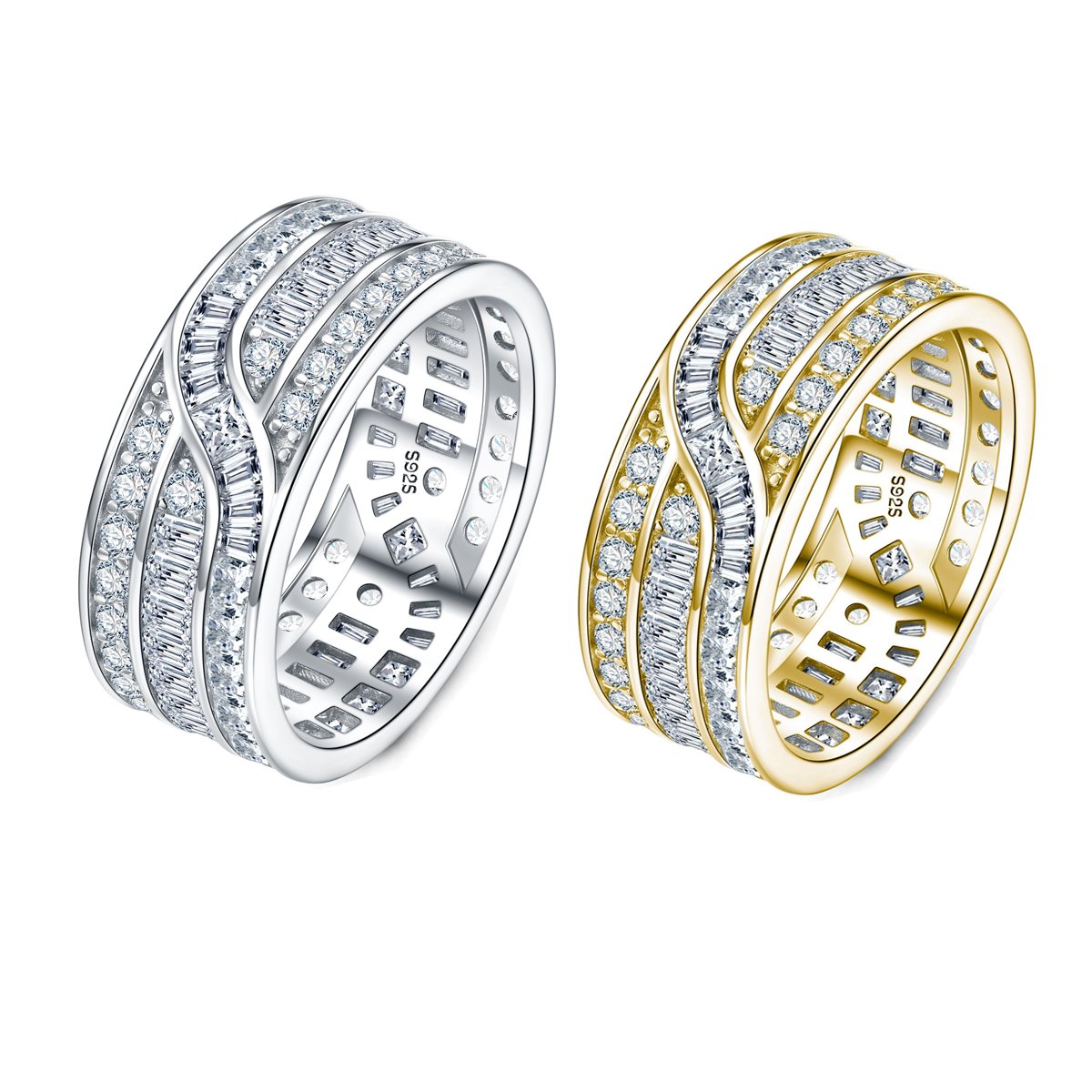 Wide Moissanite Baguette Eternity Band Ring | Baguette & Round Channel-Set