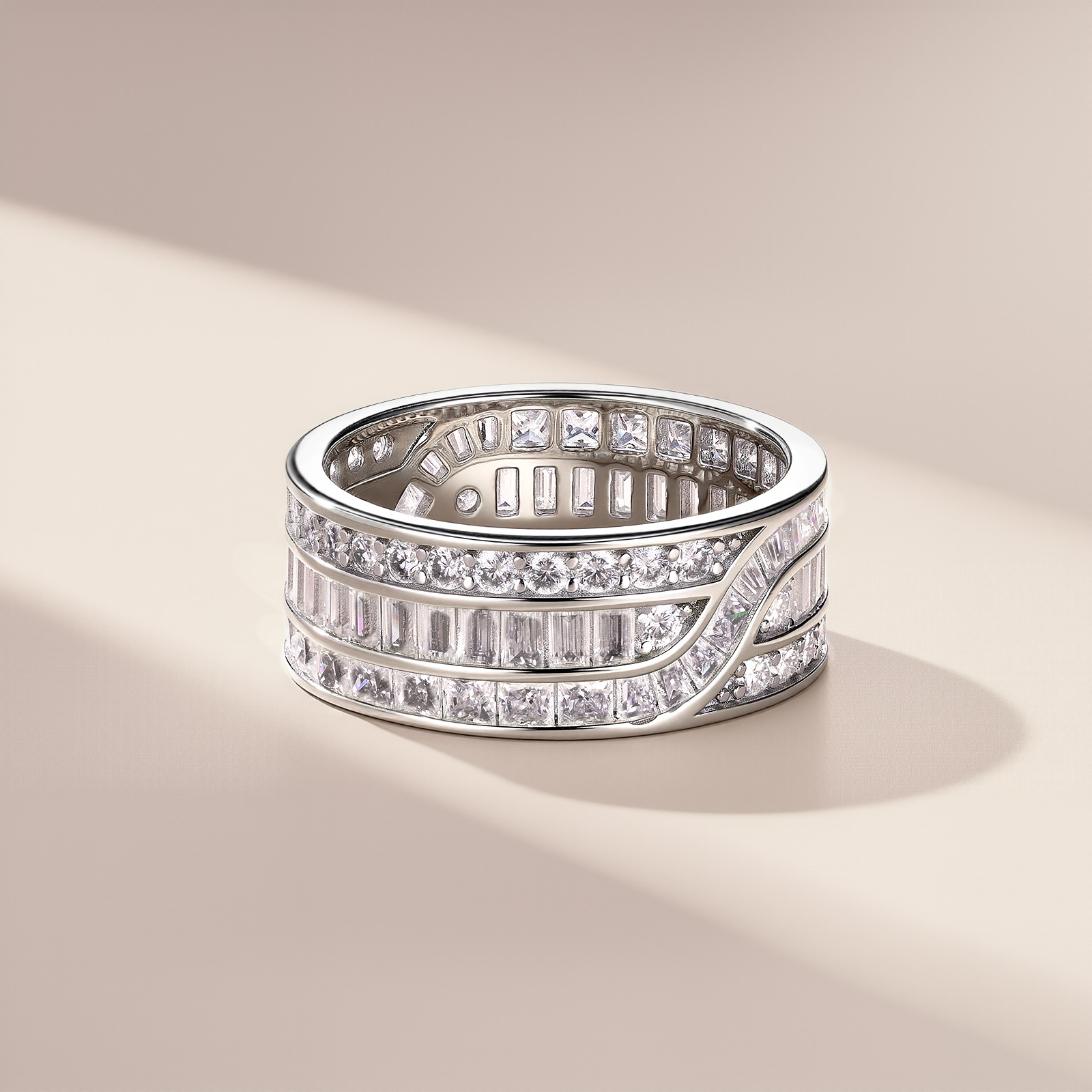 Wide Moissanite Baguette Eternity Band Ring | Baguette & Round Channel-Set - Image 2